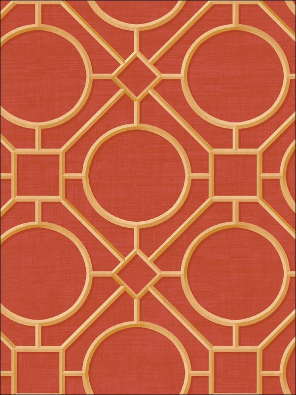 Silk Road Trellis wallpaper in metallic gold and crimson color - pattern number AI42408 - by Seabrook in the Koi collection
