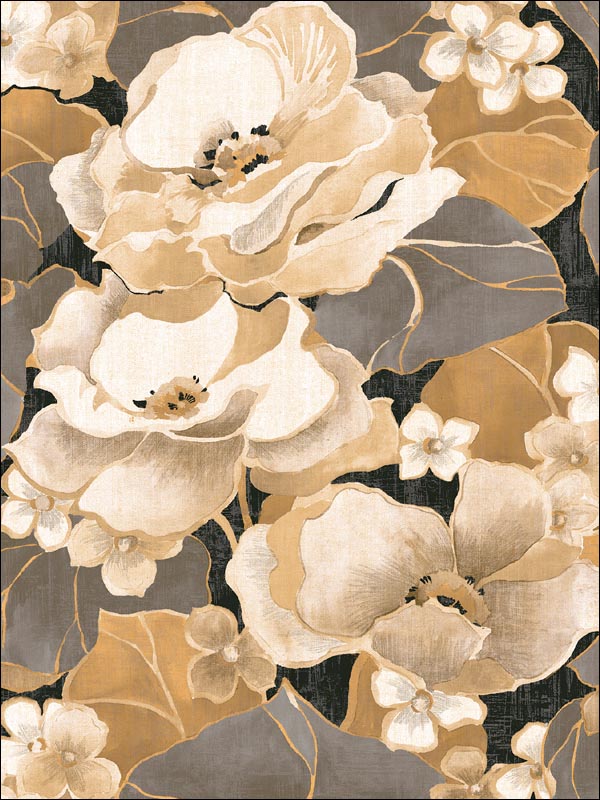 Adorn fabric in metallic gold and ebony color - pattern number NE50500 - by Seabrook in the Nouveau Luxe collection