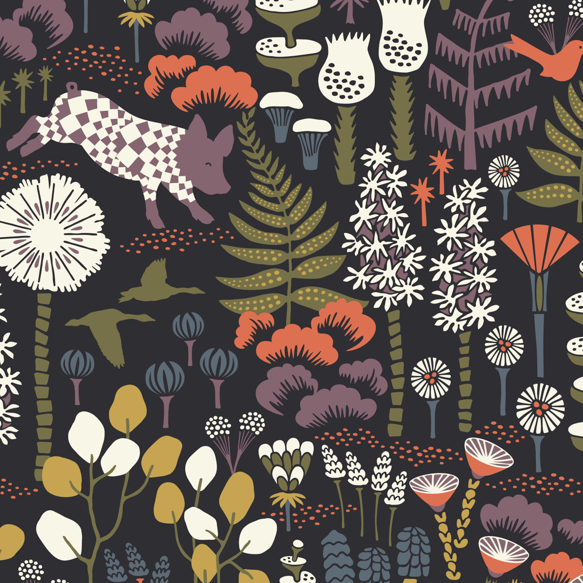Hoppmosse wallpaper in midnight color - pattern number 1452 - by Schumacher in the Borastapeter collection