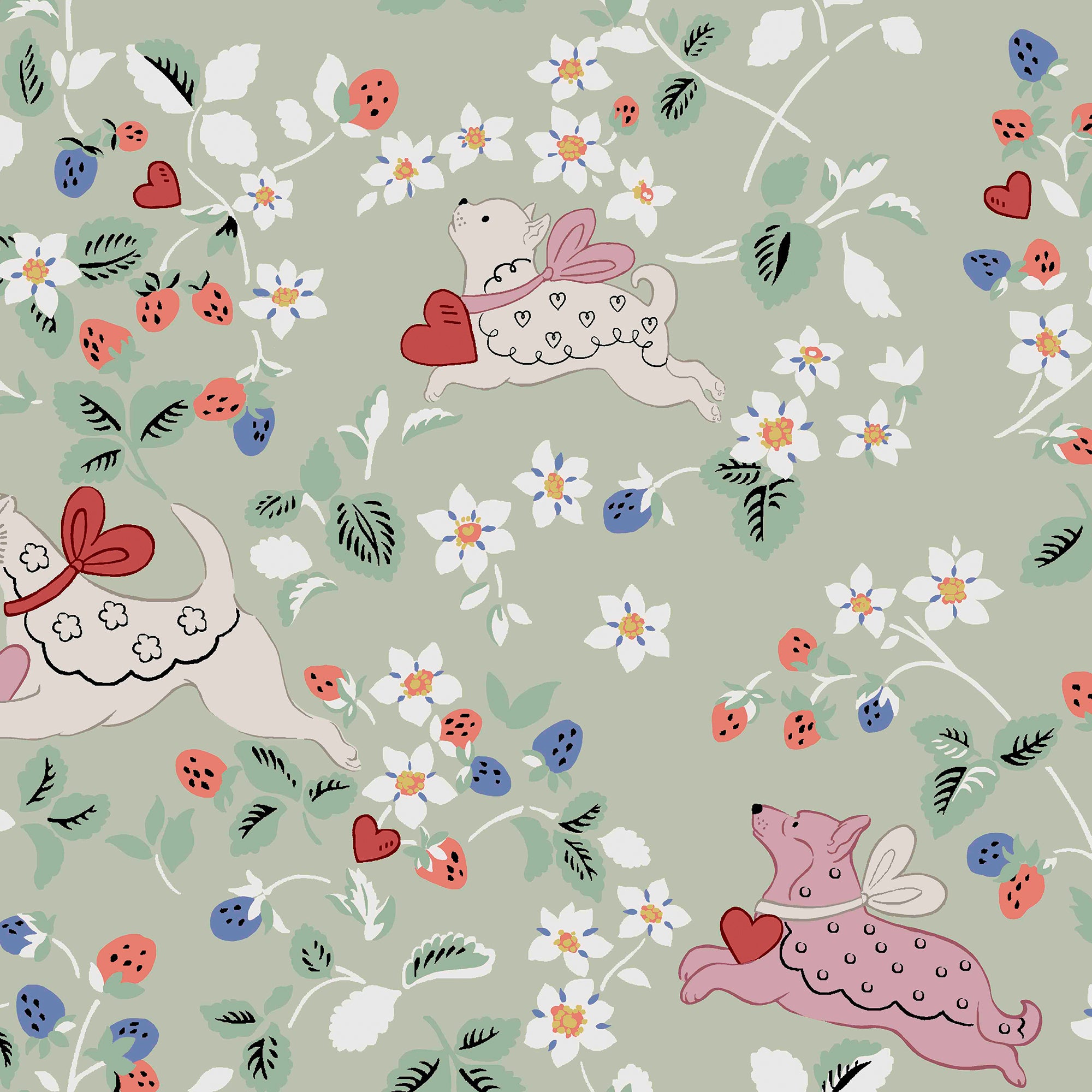 Puppy Dream Floral Wallpaper in green color - pattern number 145325 - by Cath Kidston in the Cath Kidston SS26 collection