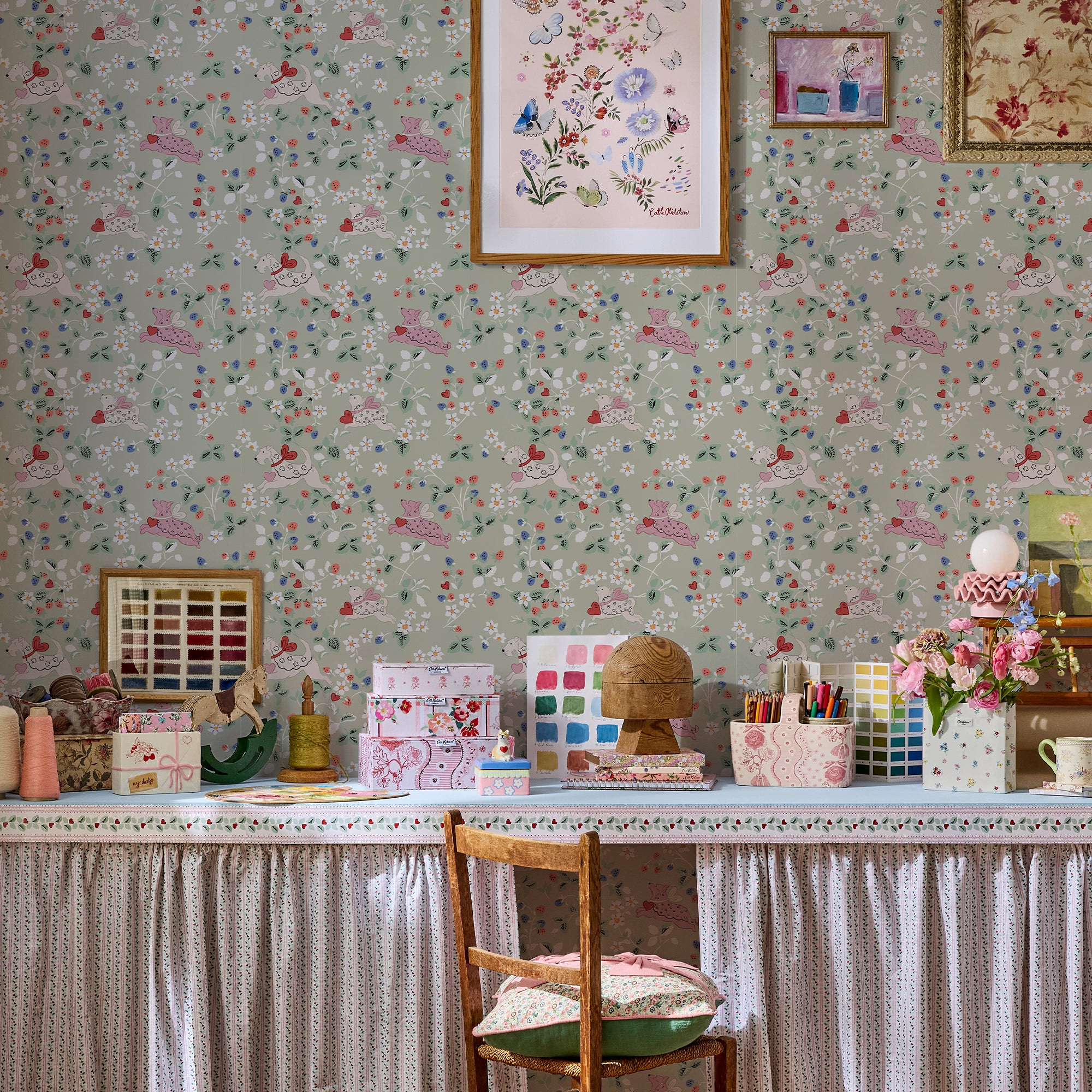 Puppy Dream Floral Wallpaper in green color - pattern number 145325 - by Cath Kidston in the Cath Kidston SS26 collection