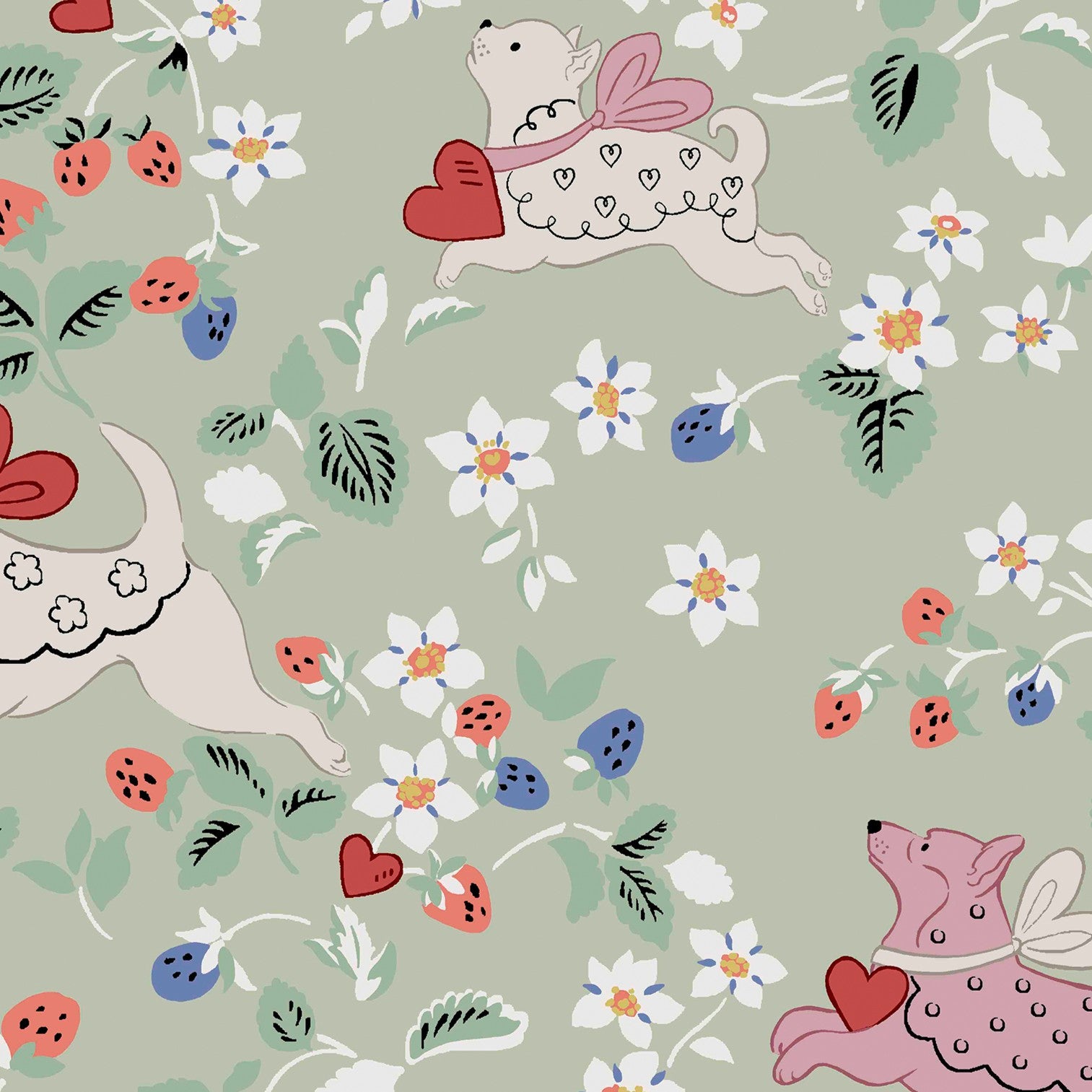 Puppy Dream Floral Wallpaper in green color - pattern number 145325 - by Cath Kidston in the Cath Kidston SS26 collection