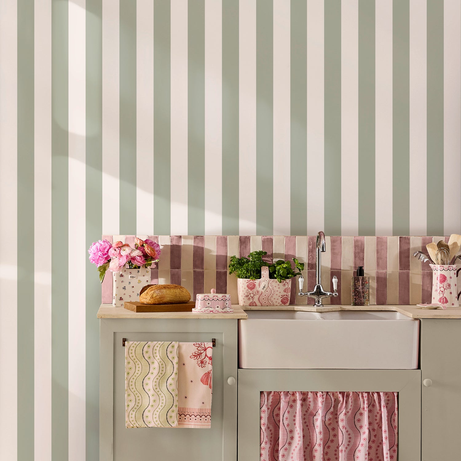 Canopy Stripe Wallpaper in green color - pattern number 145326 - by Cath Kidston in the Cath Kidston SS26 collection