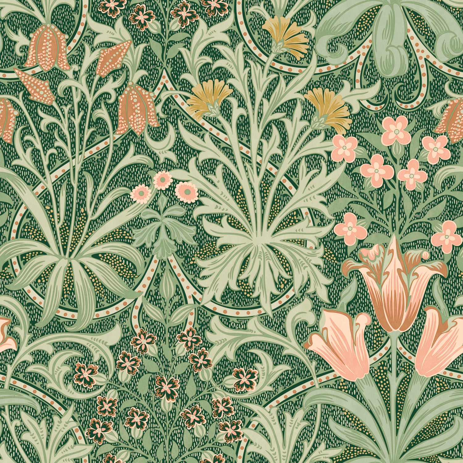 Woodland Weeds Wallpaper in forest color - pattern number 145677 - by William Morris in the William Morris at Home SS26 collection