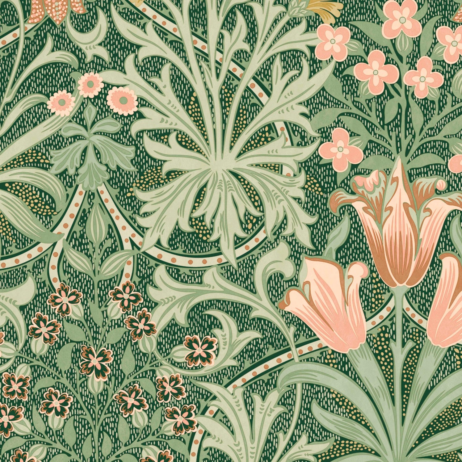 Woodland Weeds Wallpaper in forest color - pattern number 145677 - by William Morris in the William Morris at Home SS26 collection