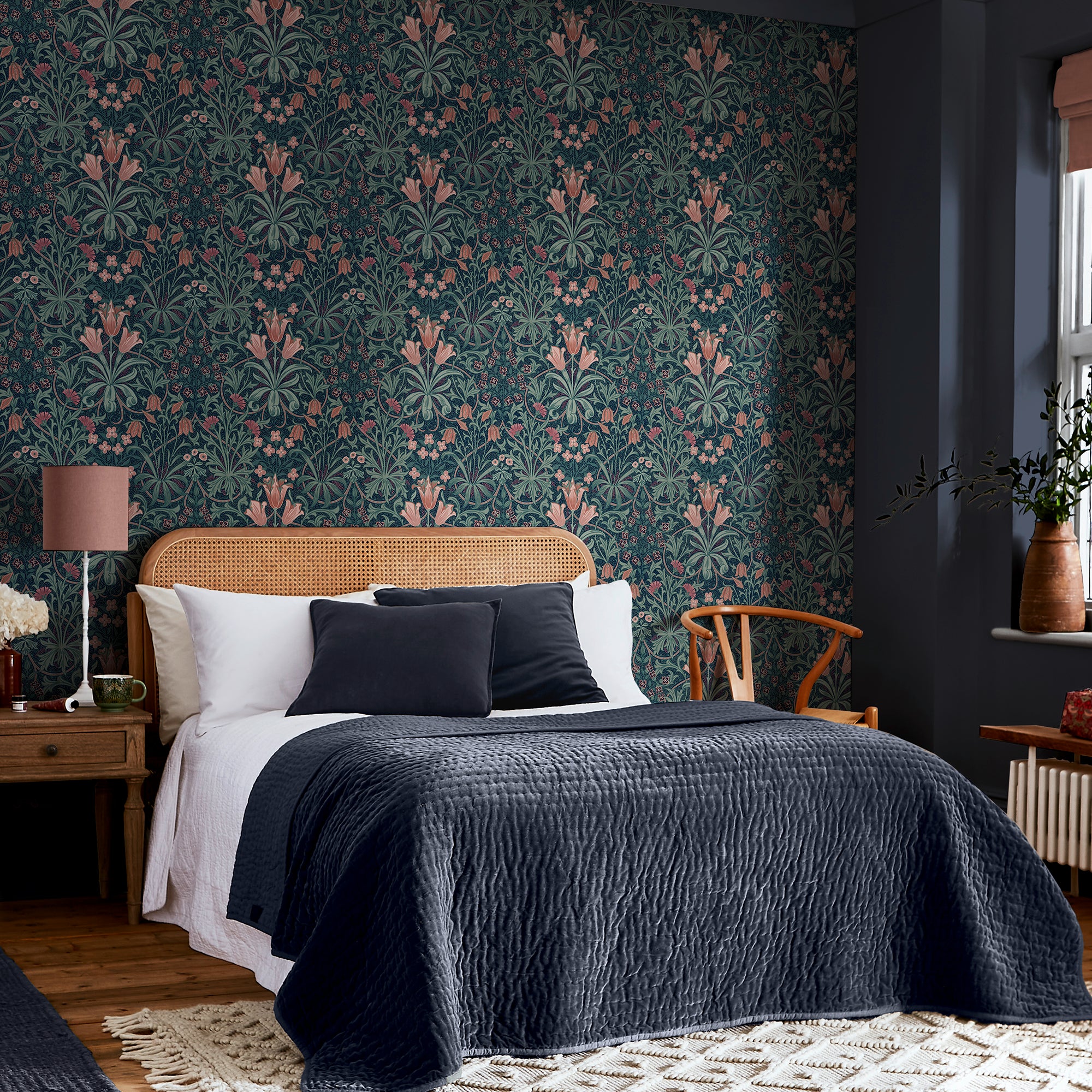 Woodland Weeds Wallpaper in midnight color - pattern number 145678 - by William Morris in the William Morris at Home SS26 collection