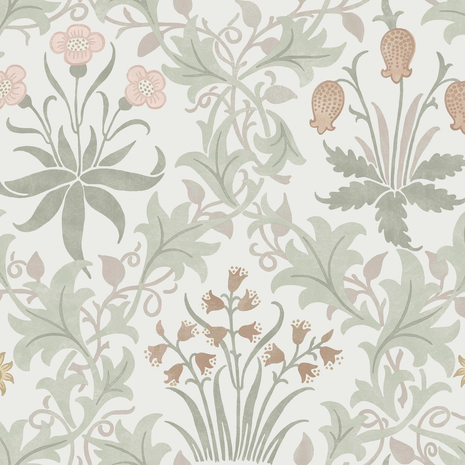Celandine Wallpaper in spring peony &amp; sage color - pattern number 145679 - by William Morris in the William Morris at Home SS26 collection