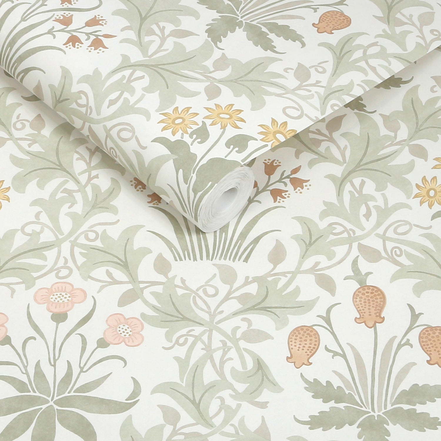 Celandine Wallpaper in spring peony &amp; sage color - pattern number 145679 - by William Morris in the William Morris at Home SS26 collection
