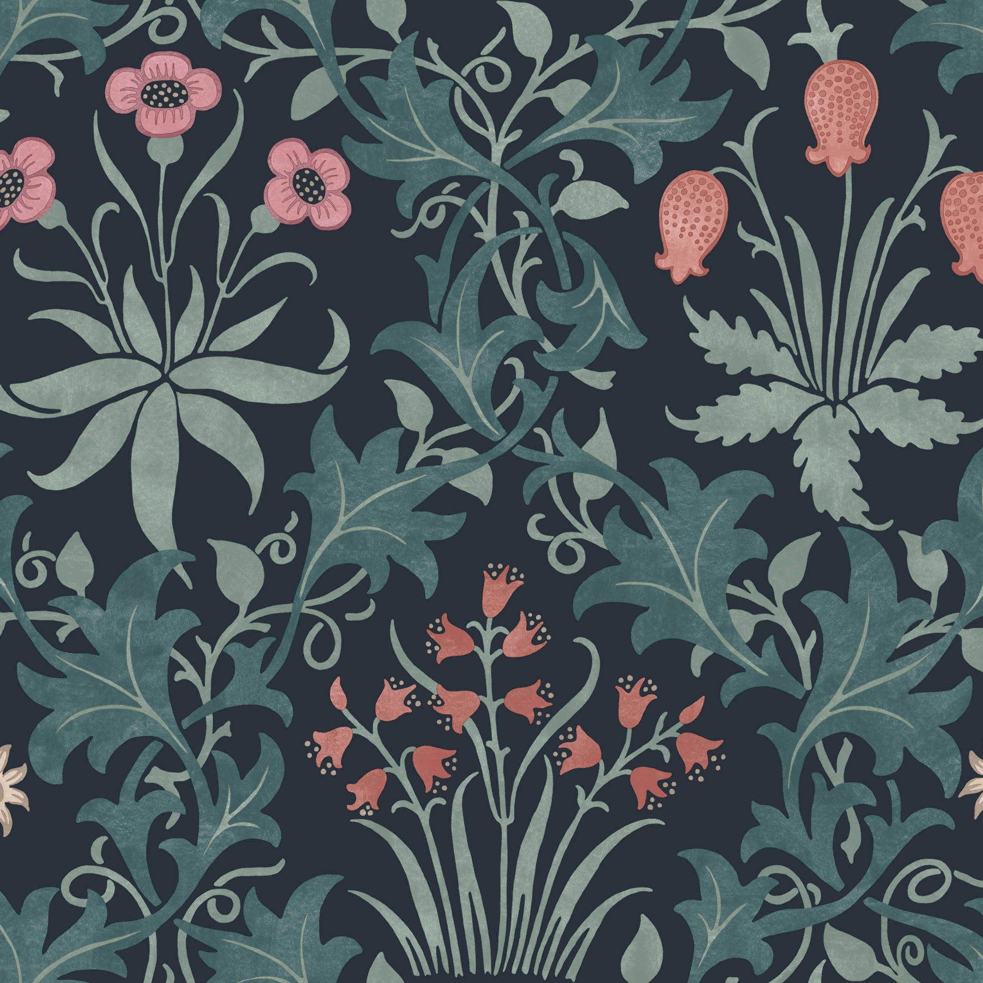 Celandine Wallpaper in midnight color - pattern number 145681 - by William Morris in the William Morris at Home SS26 collection