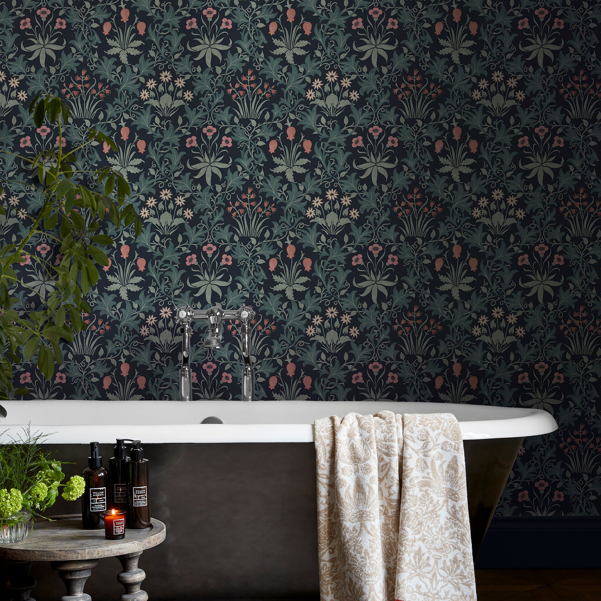 Celandine Wallpaper in midnight color - pattern number 145681 - by William Morris in the William Morris at Home SS26 collection