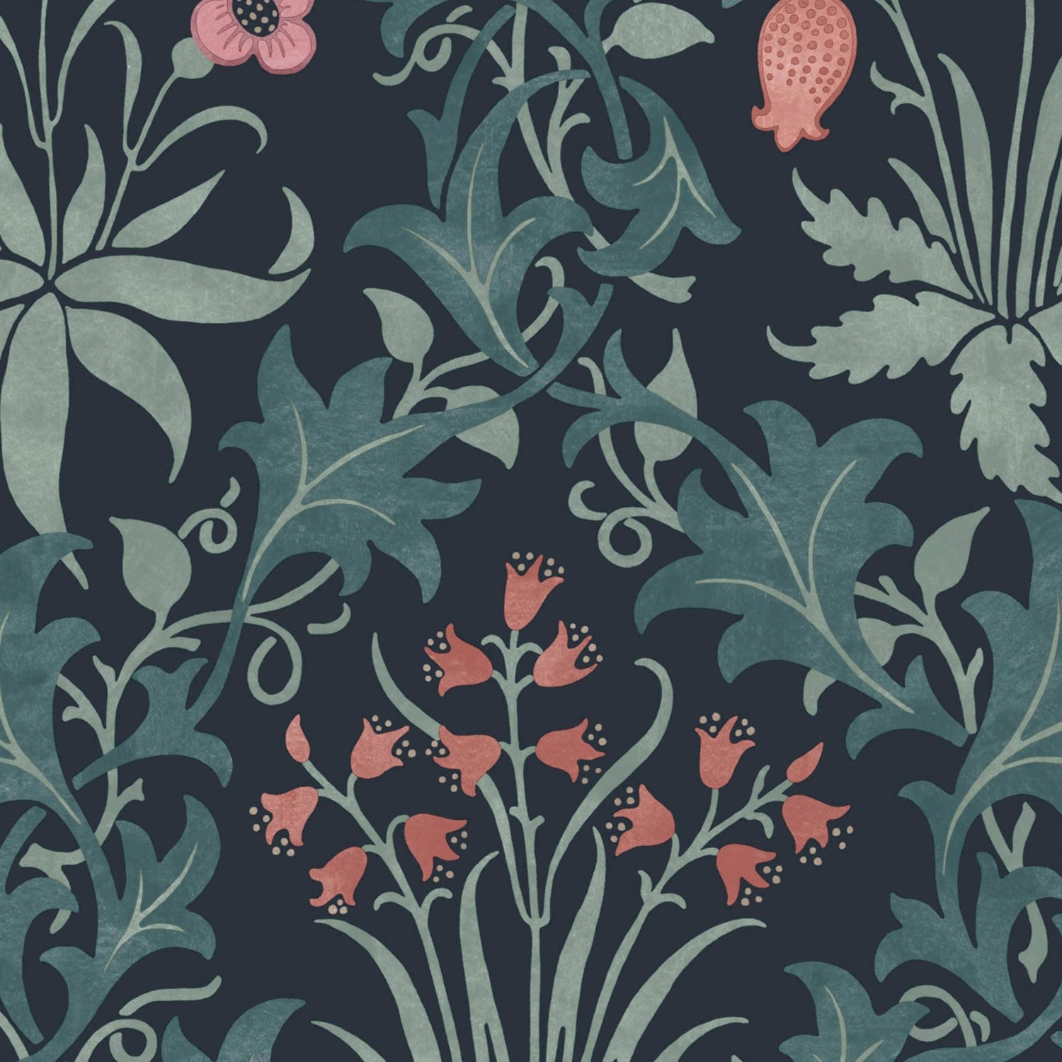 Celandine Wallpaper in midnight color - pattern number 145681 - by William Morris in the William Morris at Home SS26 collection