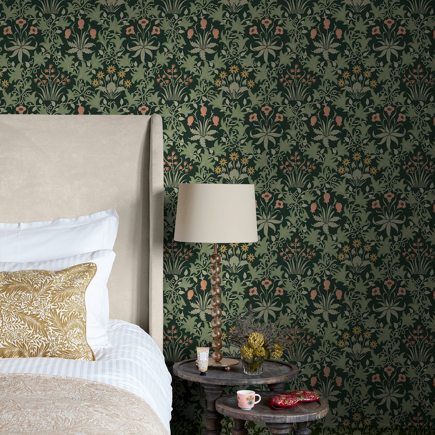Celandine Wallpaper in forest color - pattern number 145682 - by William Morris in the William Morris at Home SS26 collection