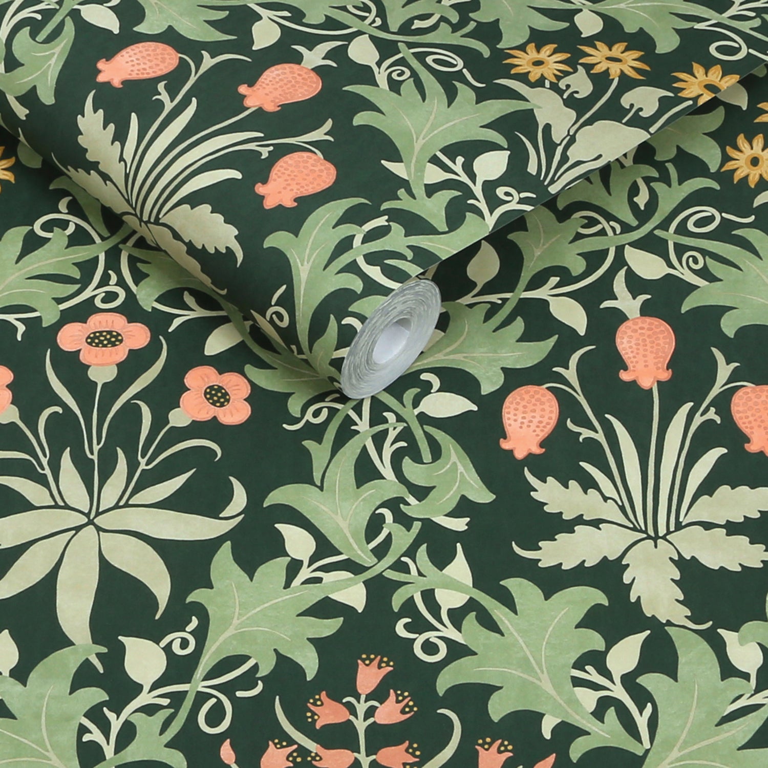 Celandine Wallpaper in forest color - pattern number 145682 - by William Morris in the William Morris at Home SS26 collection