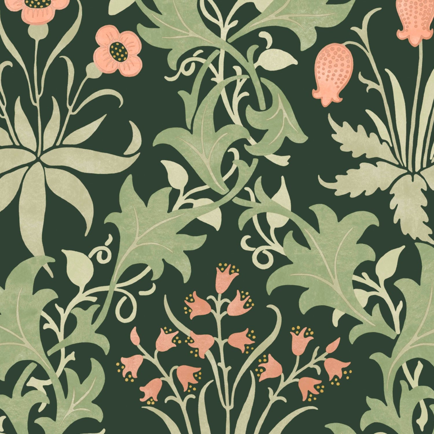 Celandine Wallpaper in forest color - pattern number 145682 - by William Morris in the William Morris at Home SS26 collection