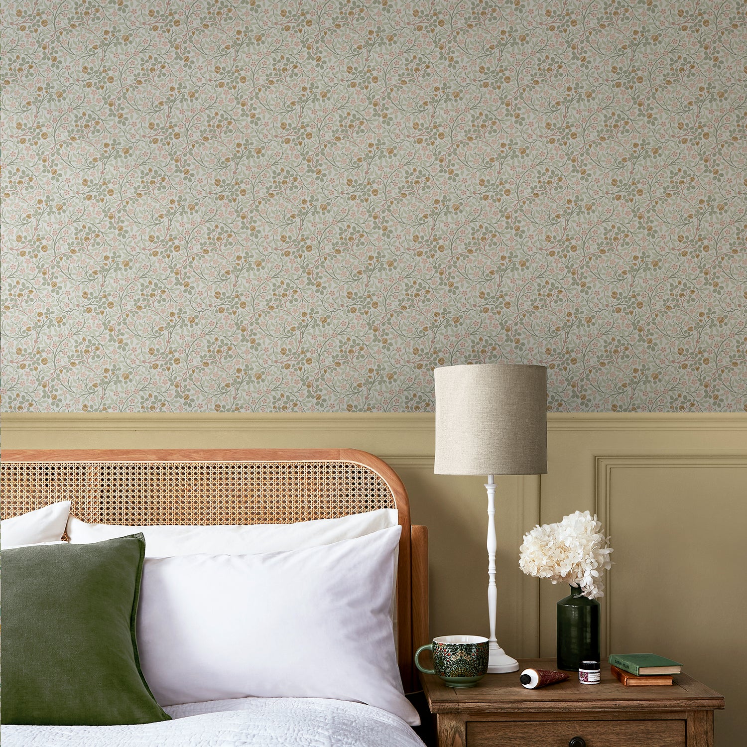 Clover Wallpaper in spring peony &amp; sage color - pattern number 145684 - by William Morris in the William Morris at Home SS26 collection