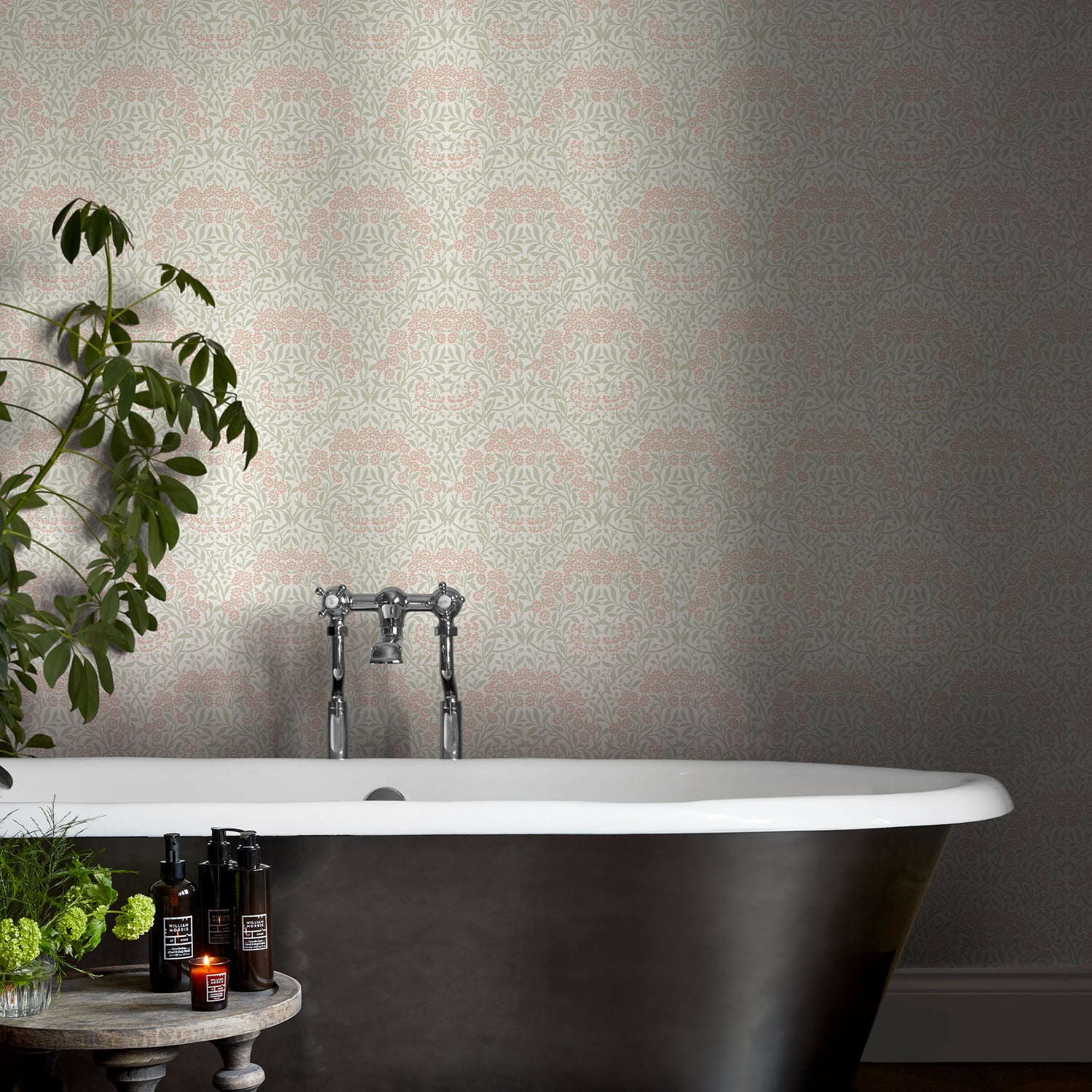 Michaelmas Daisy Wallpaper in peony &amp; sage color - pattern number 145687 - by William Morris in the William Morris at Home SS26 collection