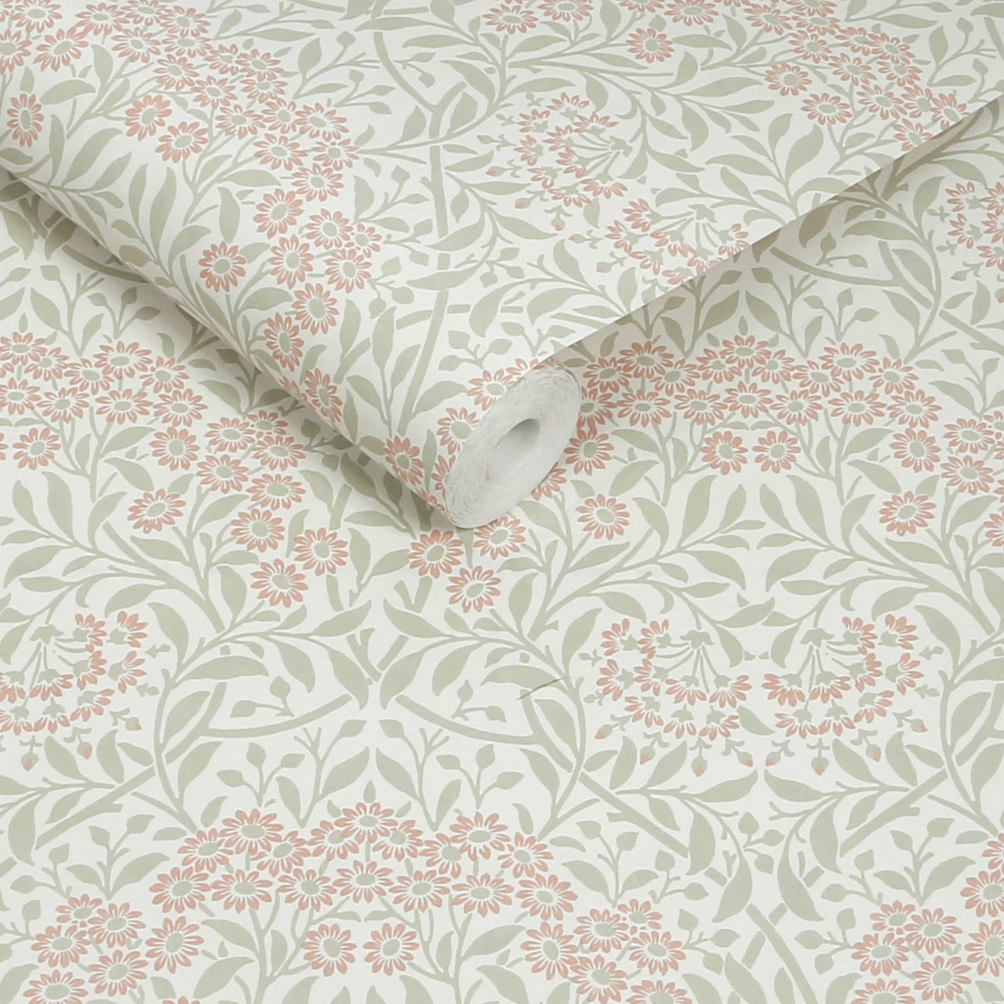 Michaelmas Daisy Wallpaper in peony &amp; sage color - pattern number 145687 - by William Morris in the William Morris at Home SS26 collection