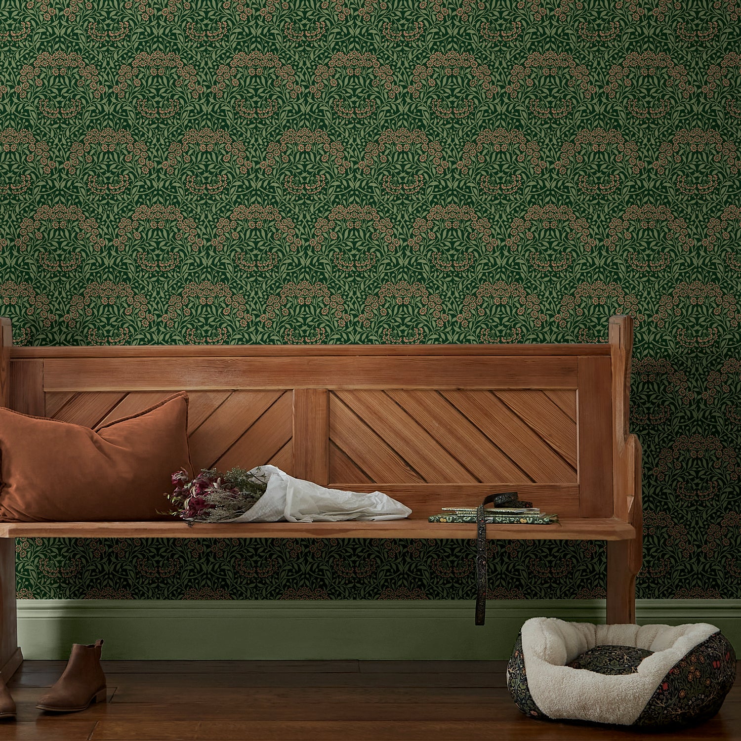 Michaelmas Daisy Wallpaper in forest color - pattern number 145689 - by William Morris in the William Morris at Home SS26 collection