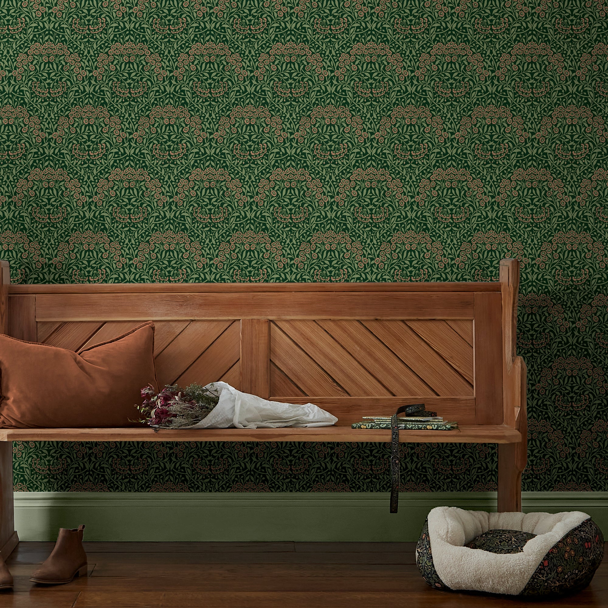 Michaelmas Daisy Wallpaper in forest color - pattern number 145689 - by William Morris in the William Morris at Home SS26 collection