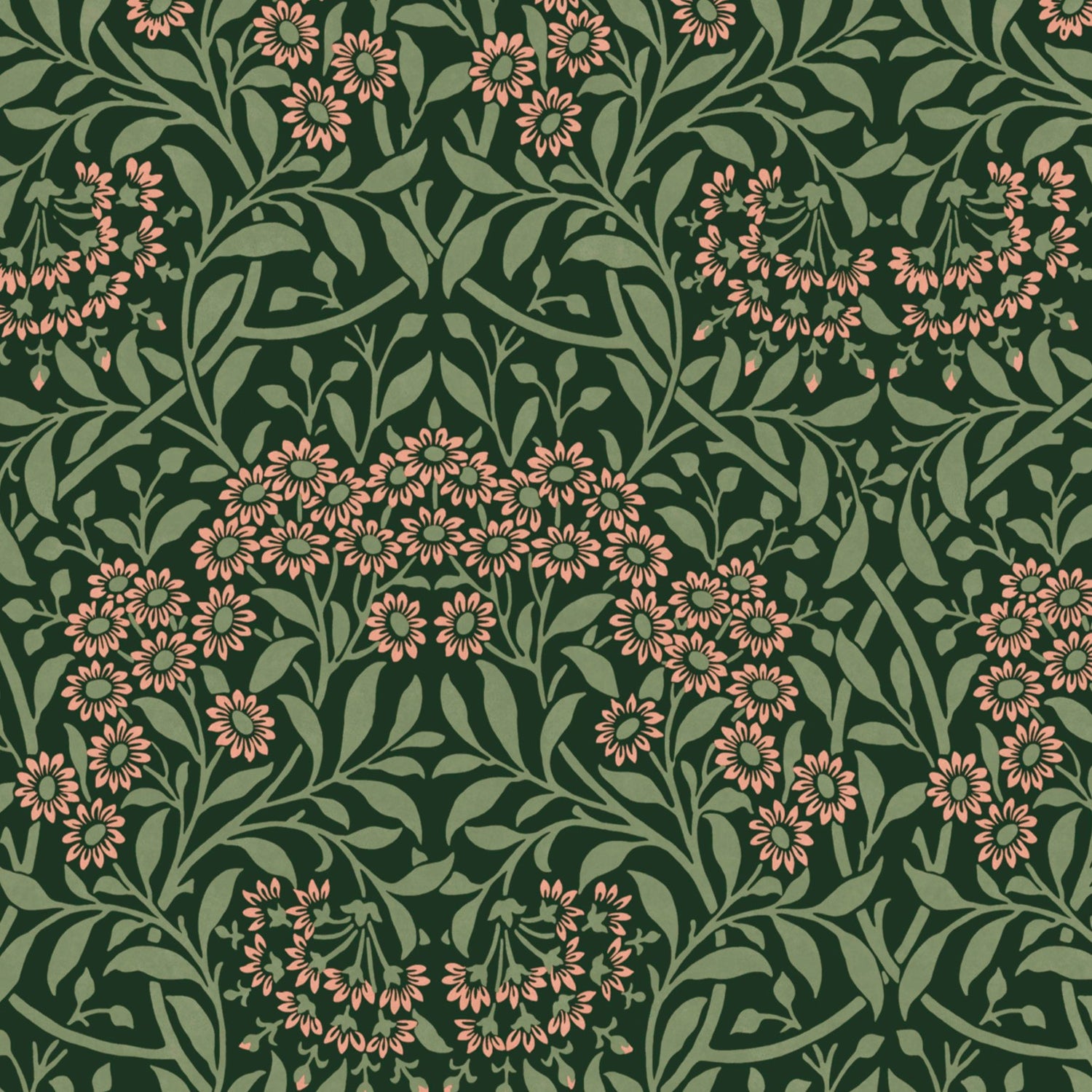 Michaelmas Daisy Wallpaper in forest color - pattern number 145689 - by William Morris in the William Morris at Home SS26 collection