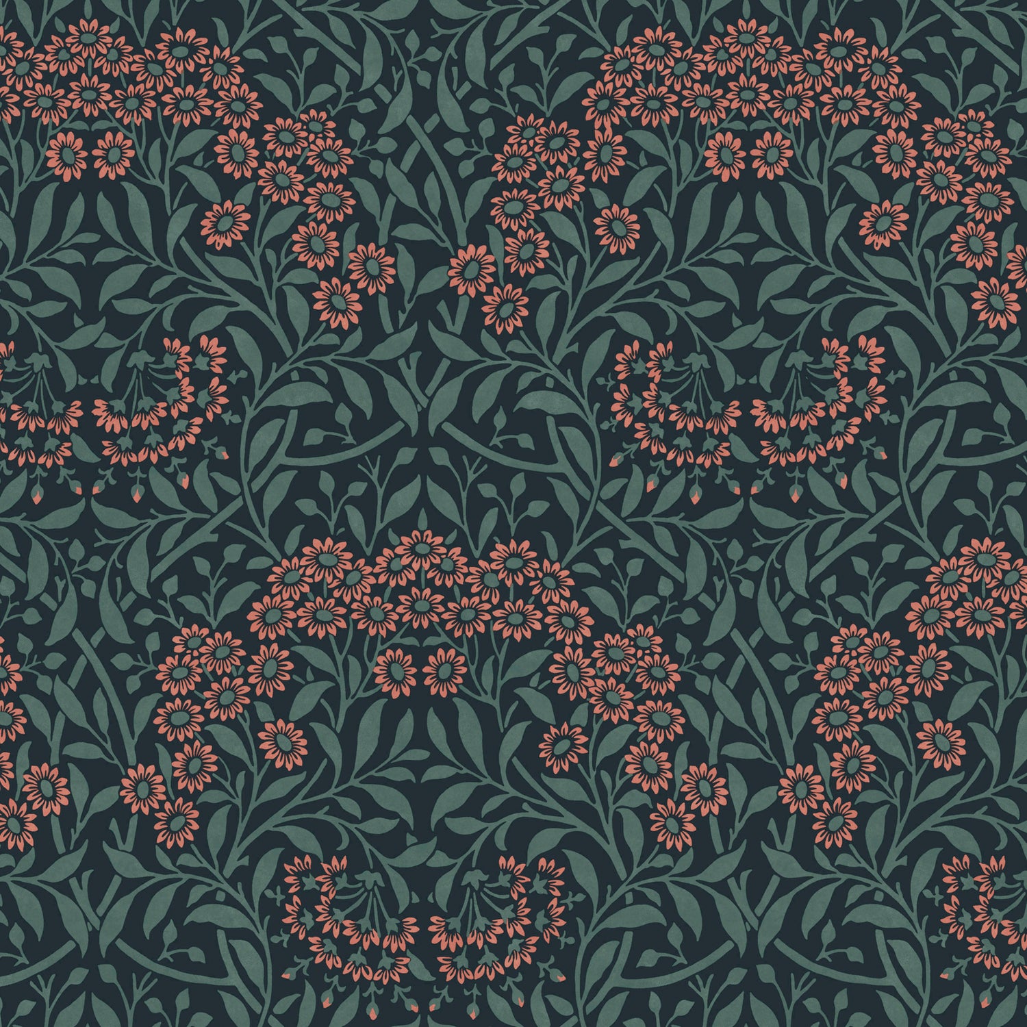 Michaelmas Daisy Wallpaper in midnight color - pattern number 145690 - by William Morris in the William Morris at Home SS26 collection