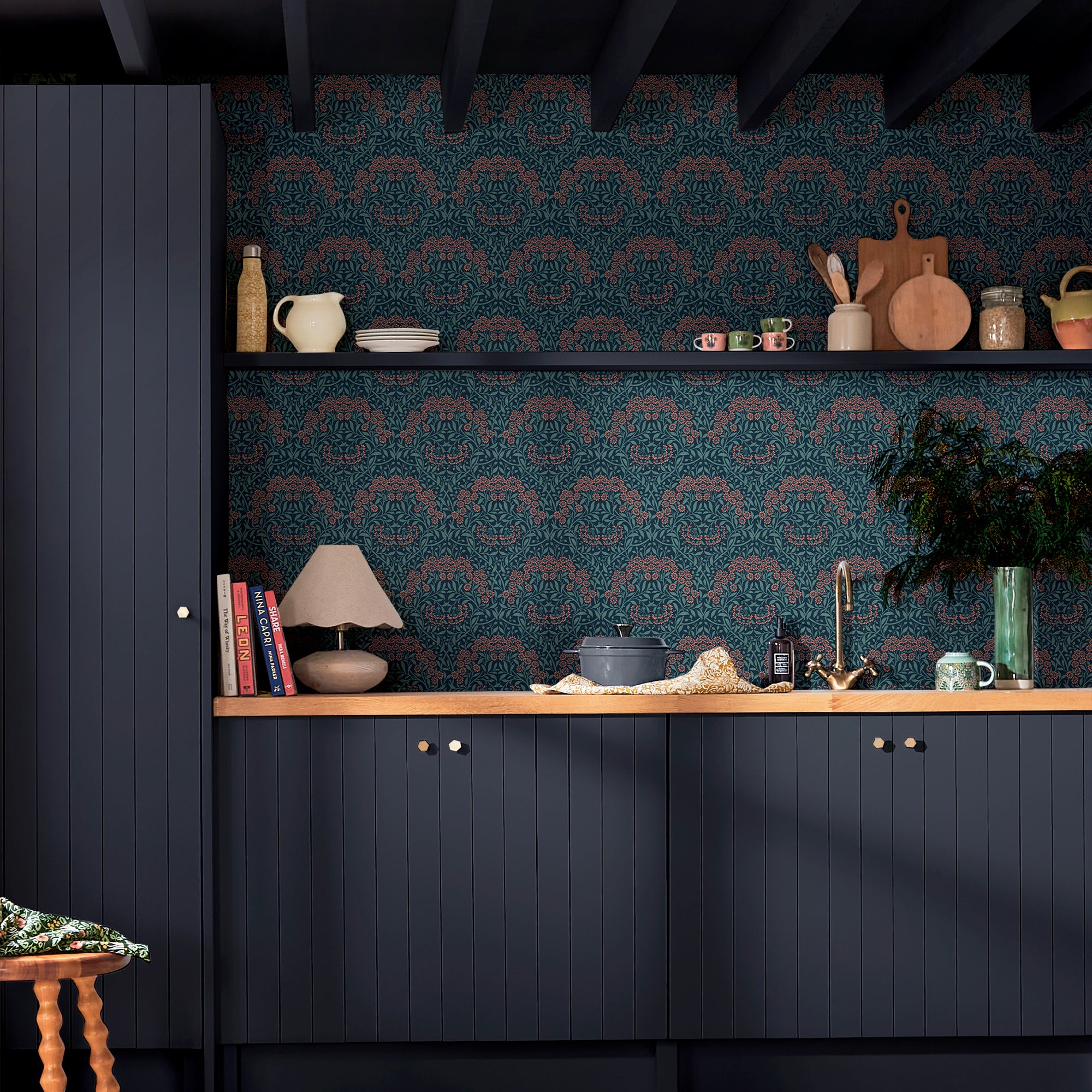 Michaelmas Daisy Wallpaper in midnight color - pattern number 145690 - by William Morris in the William Morris at Home SS26 collection