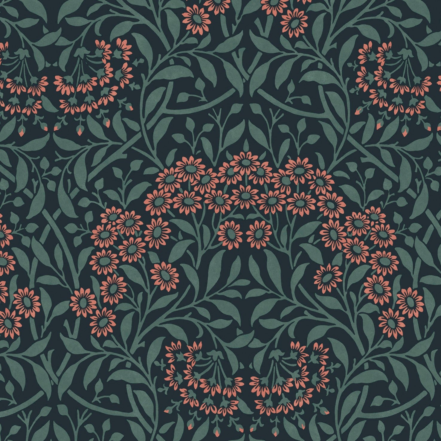 Michaelmas Daisy Wallpaper in midnight color - pattern number 145690 - by William Morris in the William Morris at Home SS26 collection