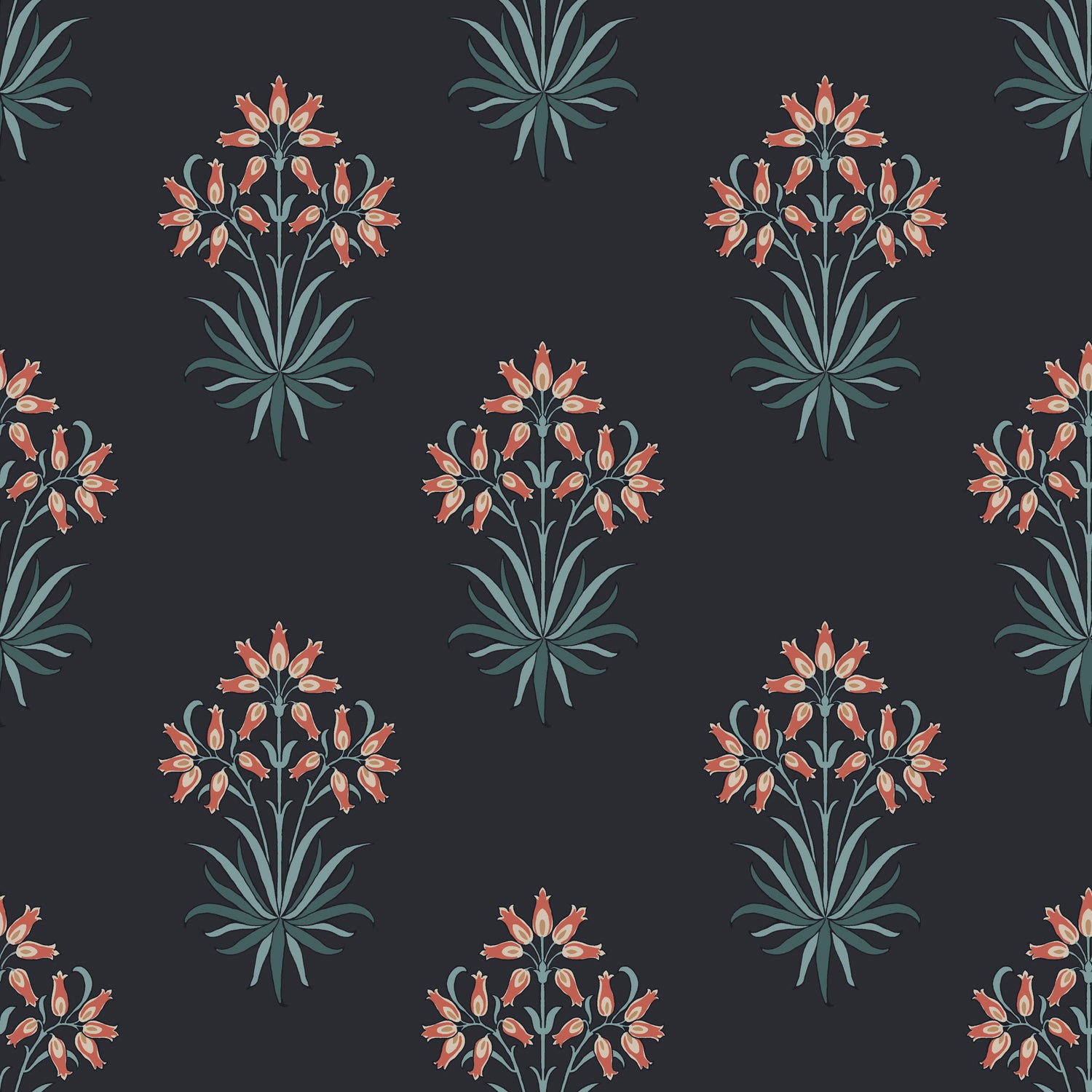 Hyacinth Flower Wallpaper in midnight color - pattern number 145691 - by William Morris in the William Morris at Home SS26 collection