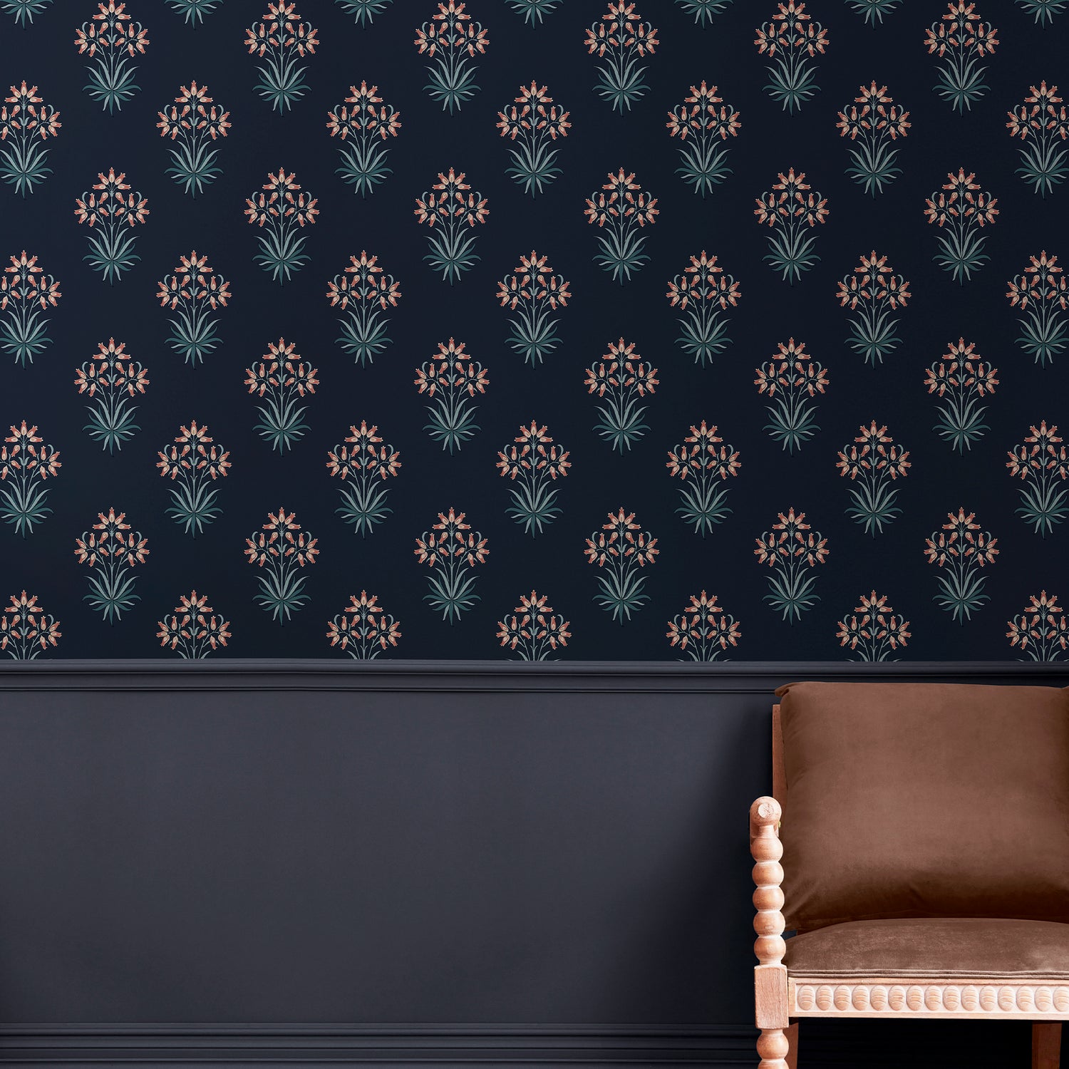 Hyacinth Flower Wallpaper in midnight color - pattern number 145691 - by William Morris in the William Morris at Home SS26 collection