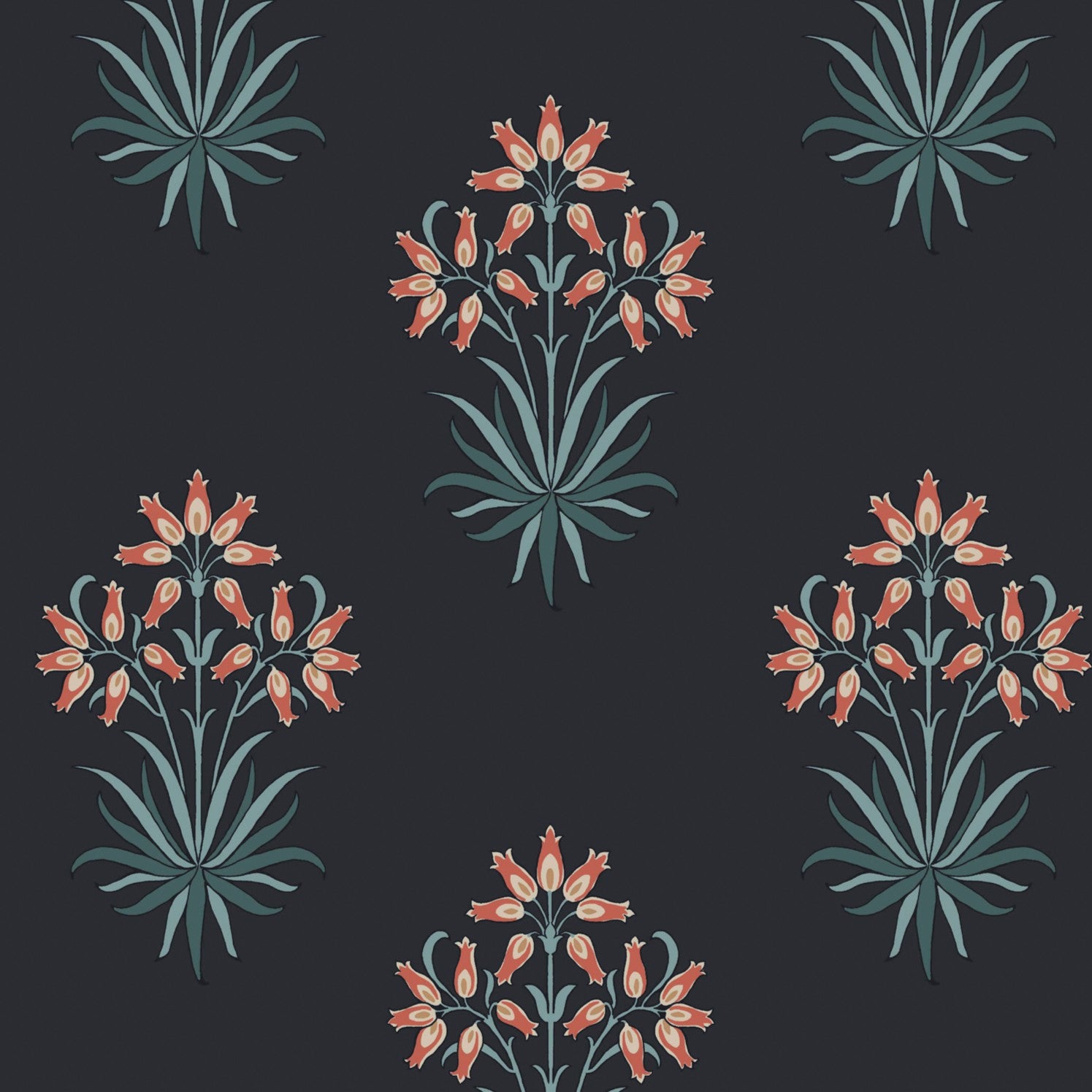 Hyacinth Flower Wallpaper in midnight color - pattern number 145691 - by William Morris in the William Morris at Home SS26 collection