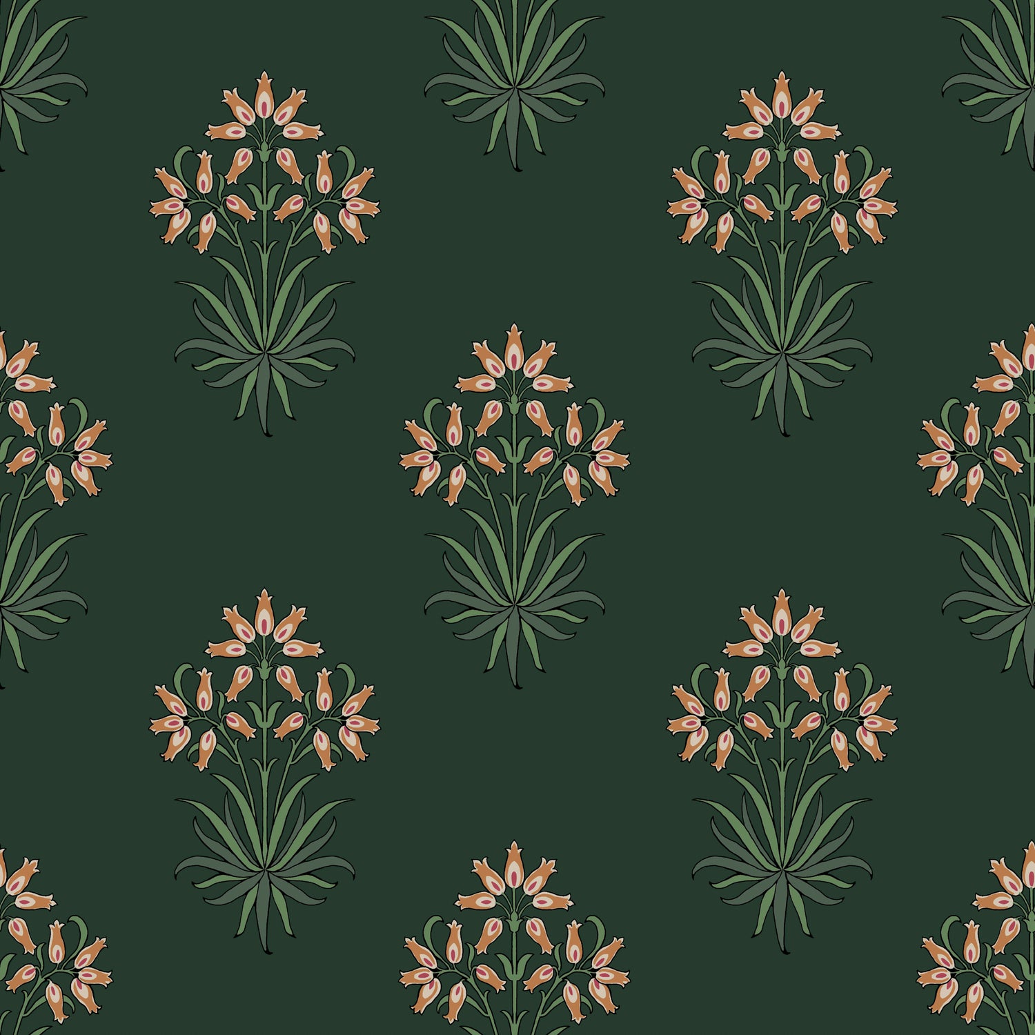 Hyacinth Flower Wallpaper in forest color - pattern number 145692 - by William Morris in the William Morris at Home SS26 collection