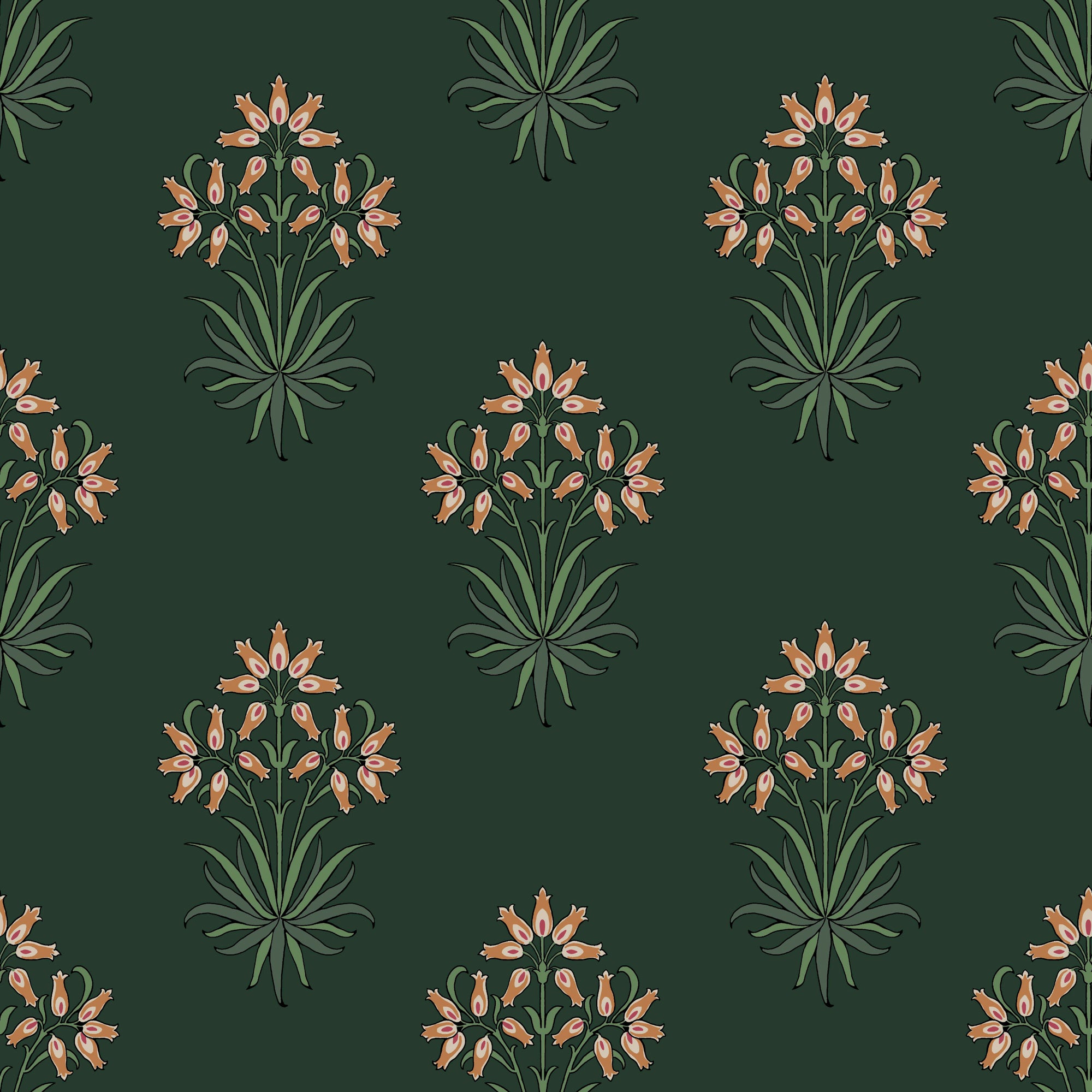 Hyacinth Flower Wallpaper in forest color - pattern number 145692 - by William Morris in the William Morris at Home SS26 collection