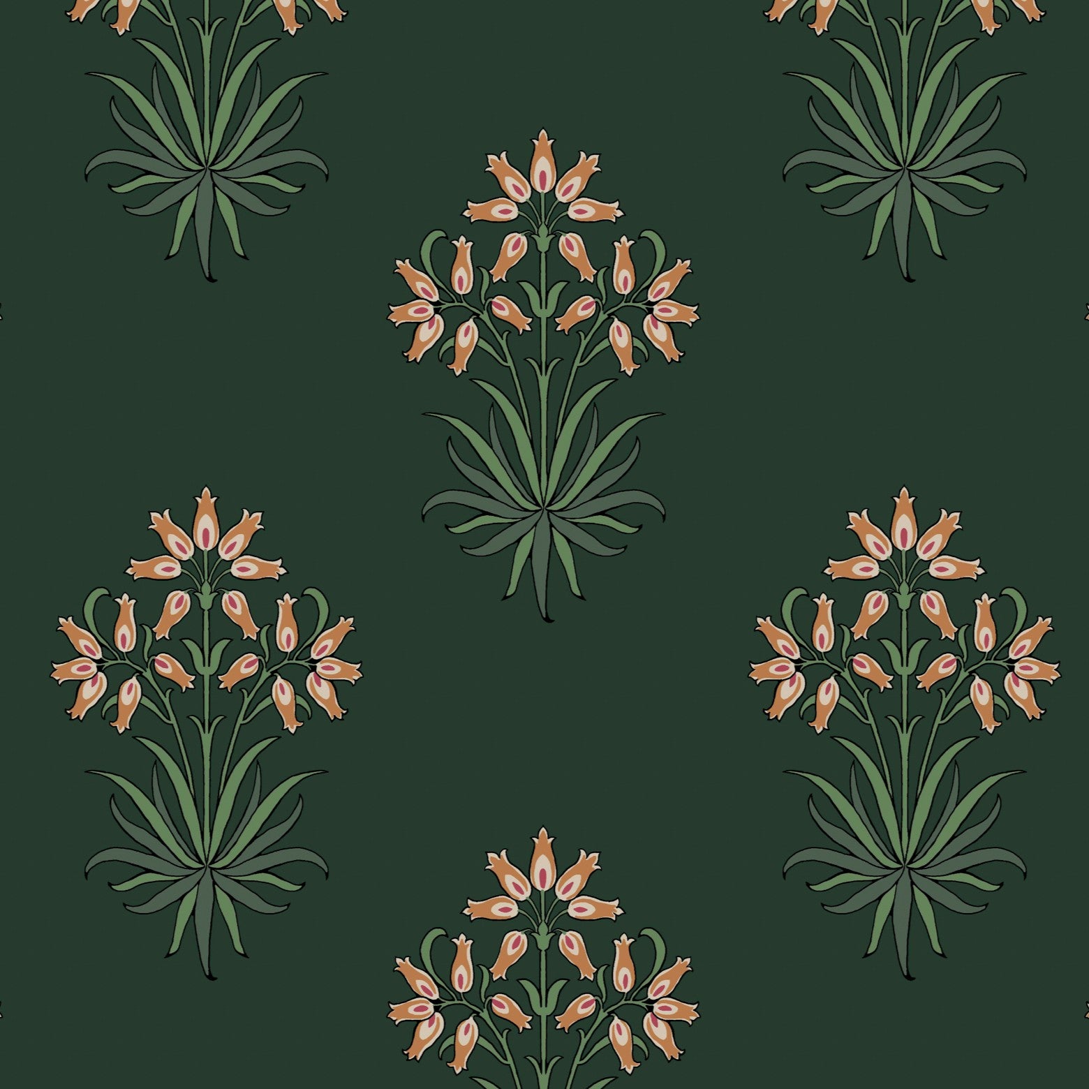 Hyacinth Flower Wallpaper in forest color - pattern number 145692 - by William Morris in the William Morris at Home SS26 collection