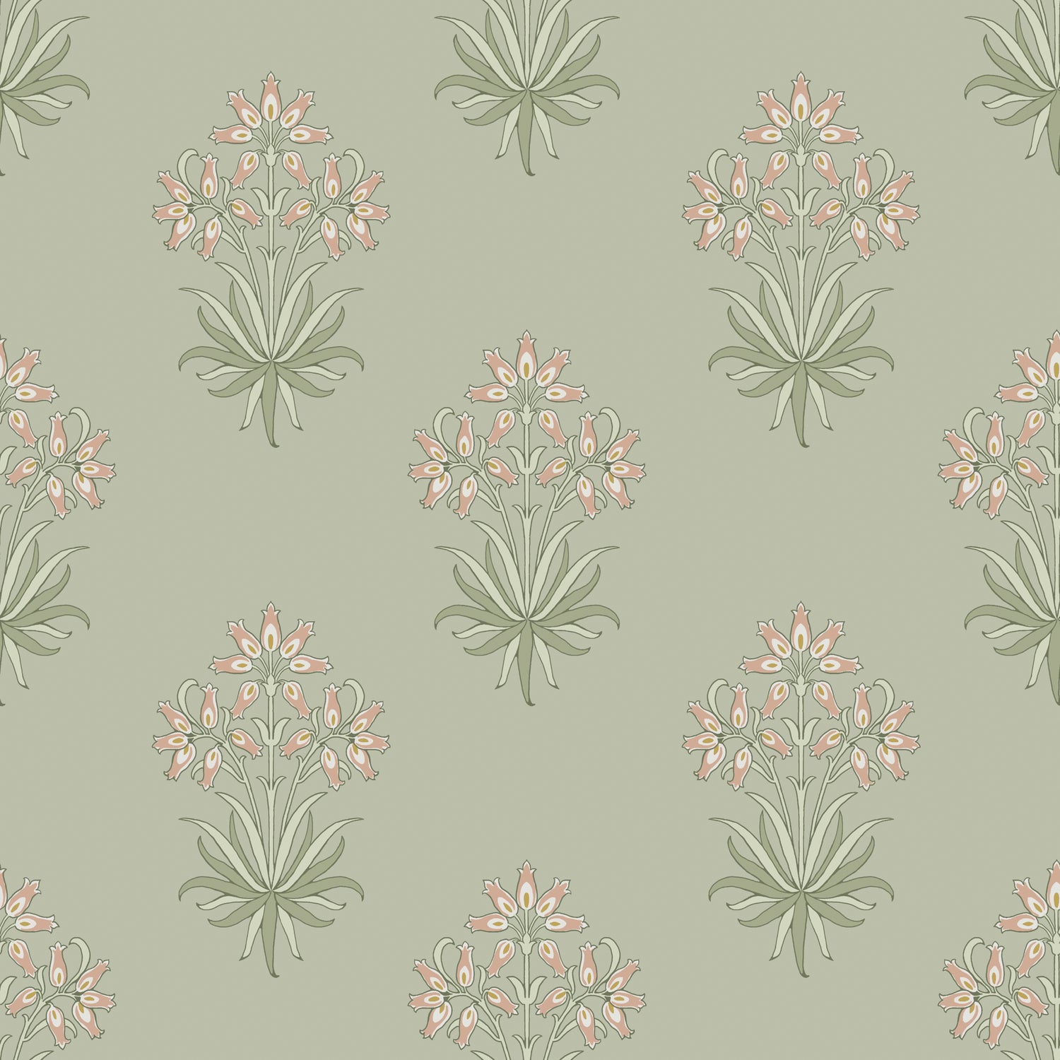 Hyacinth Flower Wallpaper in peony &amp; sage color - pattern number 145694 - by William Morris in the William Morris at Home SS26 collection