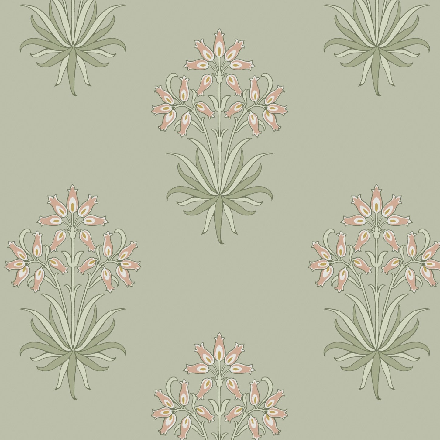 Hyacinth Flower Wallpaper in peony &amp; sage color - pattern number 145694 - by William Morris in the William Morris at Home SS26 collection