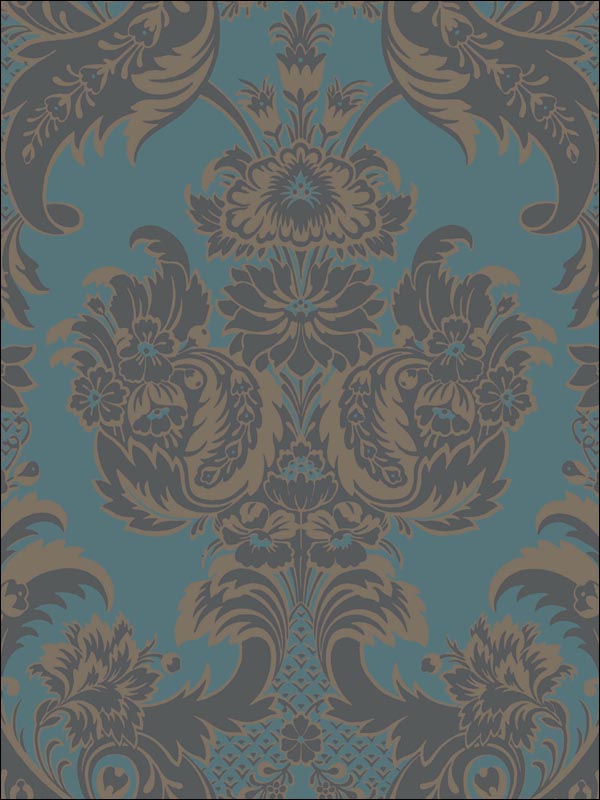 Wyndham wallpaper in teal and charcoal color - pattern number 94/3017.CS.0 - by Cole and Son in the Albemarle collection