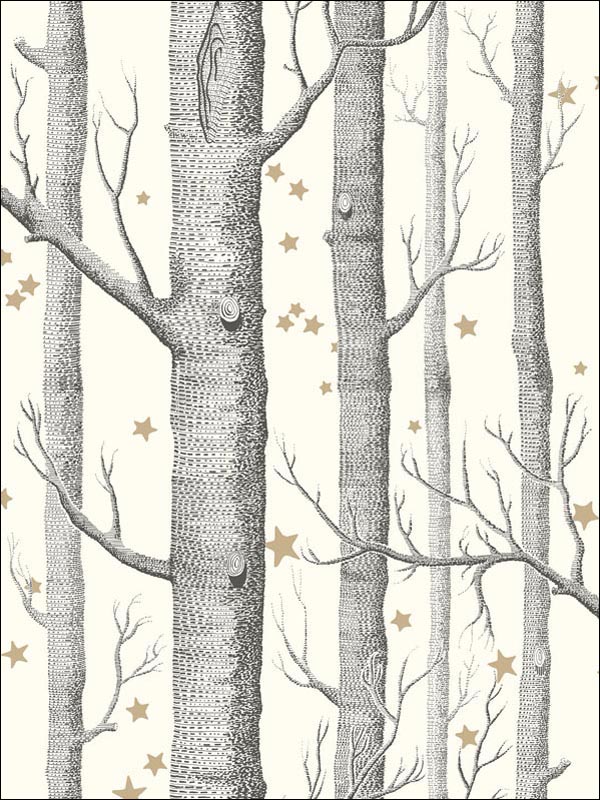 Woods and Stars fabric in black white color - pattern number 103/11050.CS.0 - by Cole and Son in the Whimsical collection