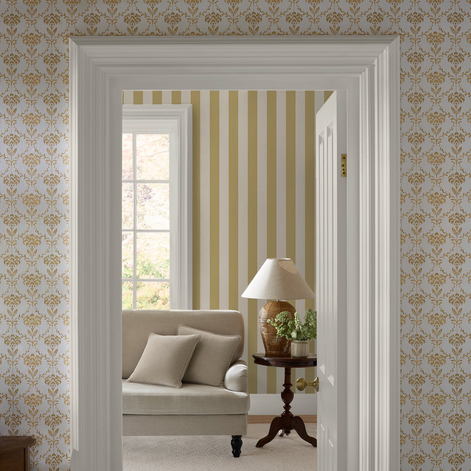 Chateau Fleur Basketweave Wallpaper in ochre color - pattern number 146795 - by Martha Stewart in the Martha Stewart AW26 collection