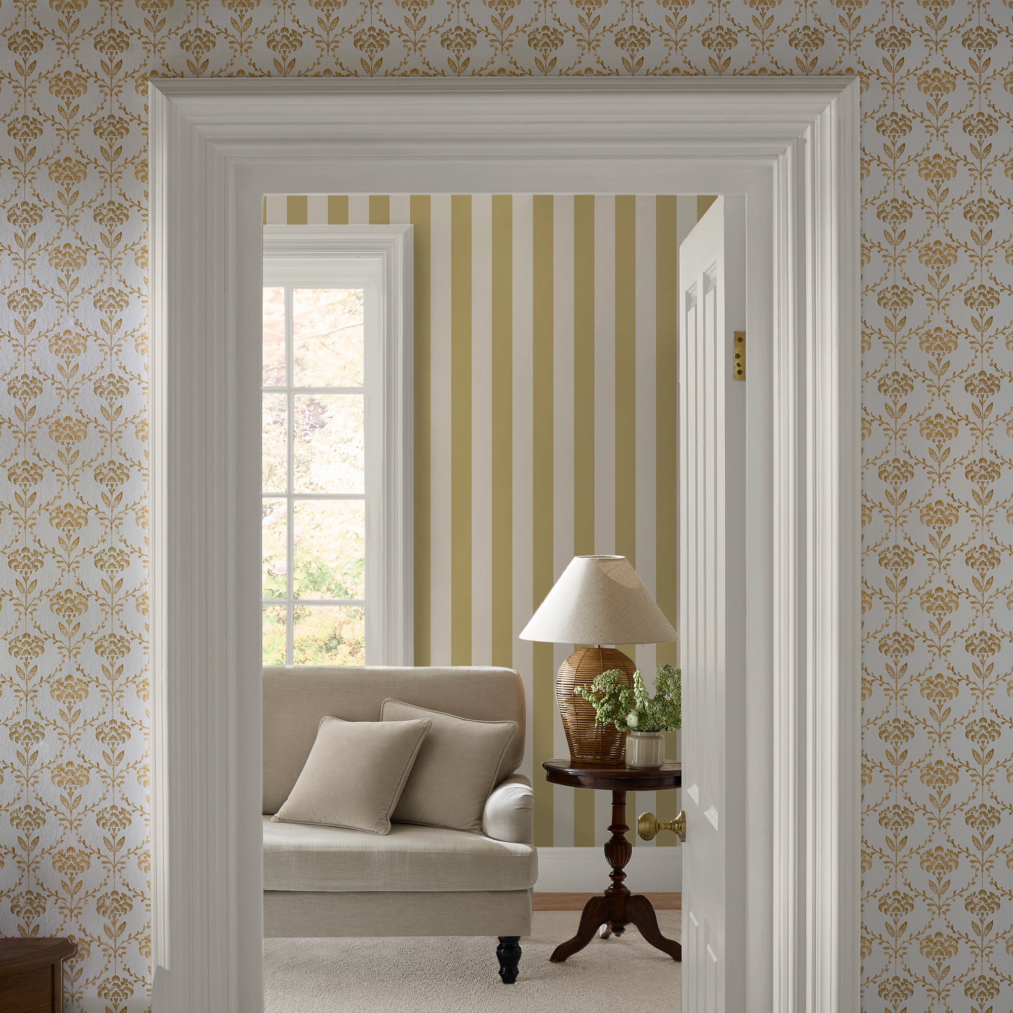 Chateau Fleur Basketweave Wallpaper in ochre color - pattern number 146795 - by Martha Stewart in the Martha Stewart AW26 collection