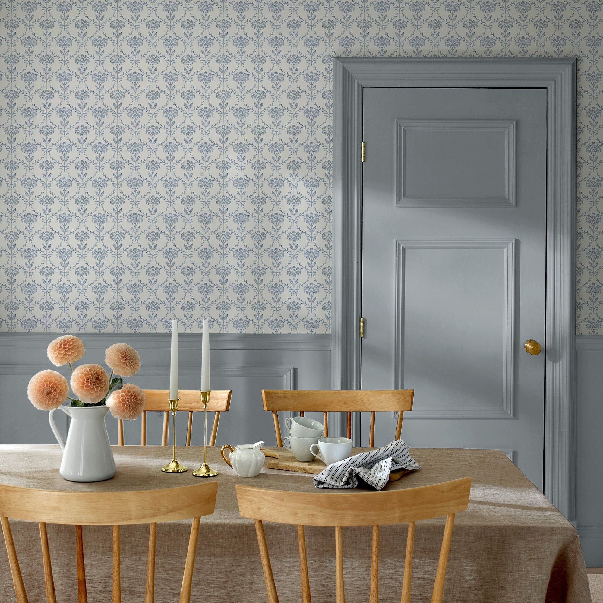 Chateau Fleur Basketweave Wallpaper in porcelain blue color - pattern number 146796 - by Martha Stewart in the Martha Stewart AW26 collection