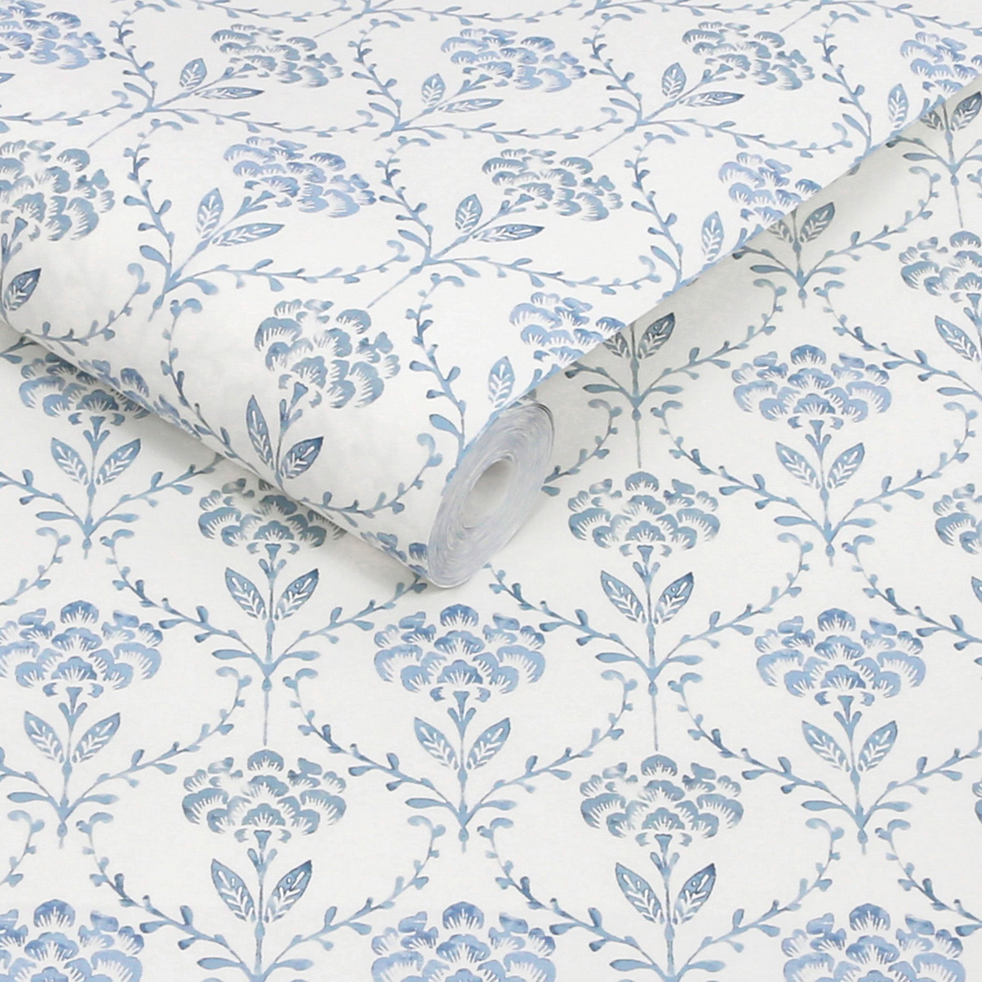 Chateau Fleur Basketweave Wallpaper in porcelain blue color - pattern number 146796 - by Martha Stewart in the Martha Stewart AW26 collection