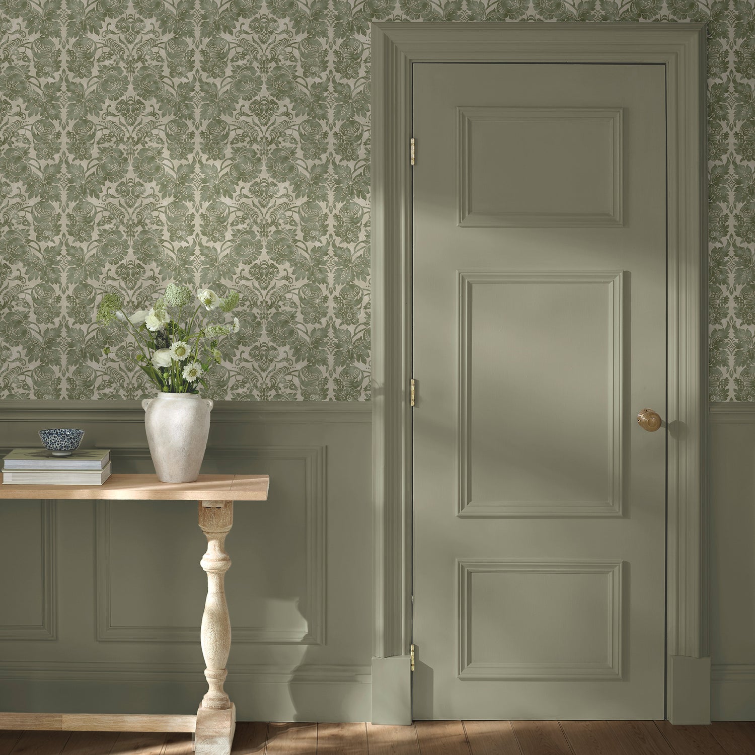 Florentine Wallpaper in moss color - pattern number 146799 - by Martha Stewart in the Martha Stewart AW26 collection