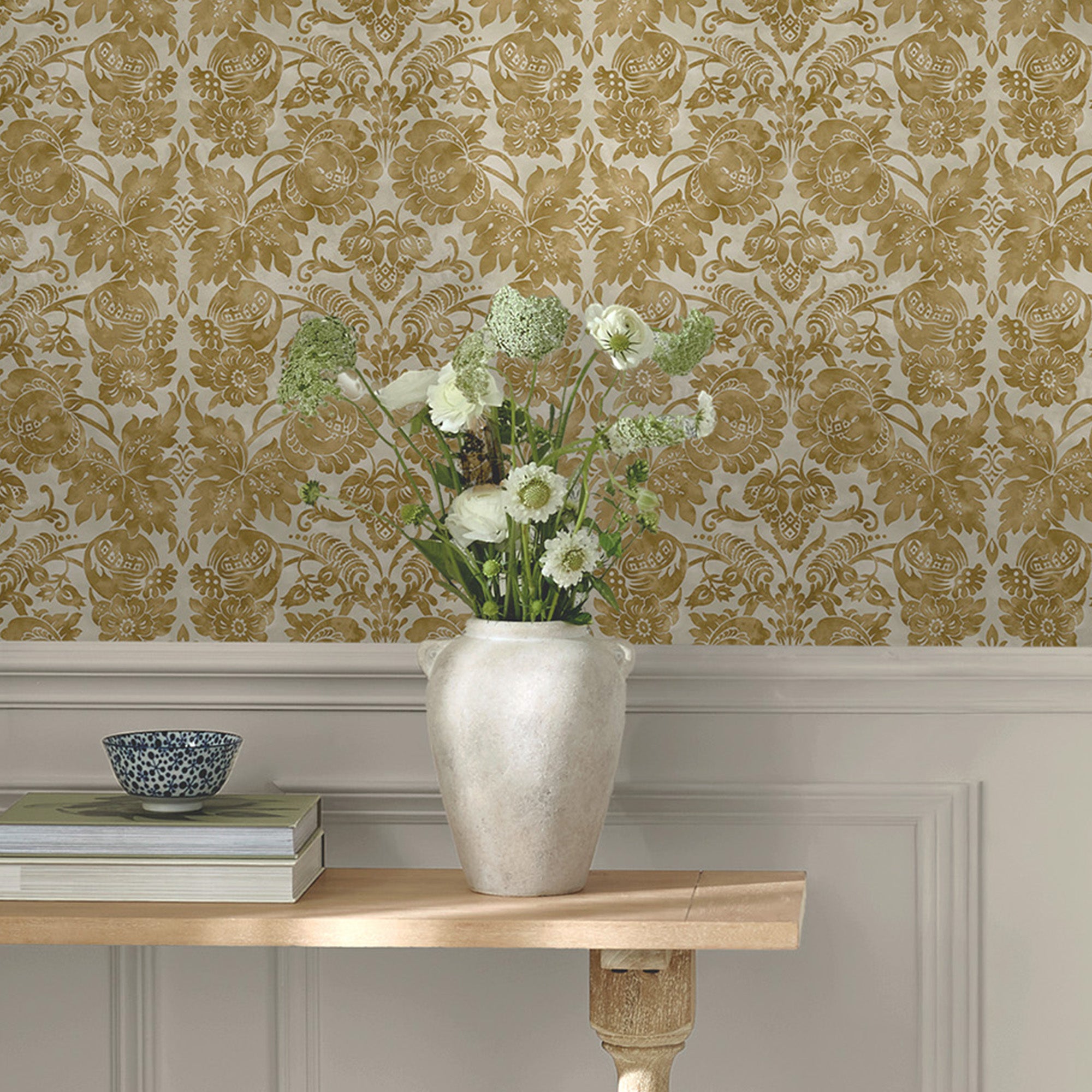 Florentine Wallpaper in antique gold color - pattern number 146800 - by Martha Stewart in the Martha Stewart AW26 collection
