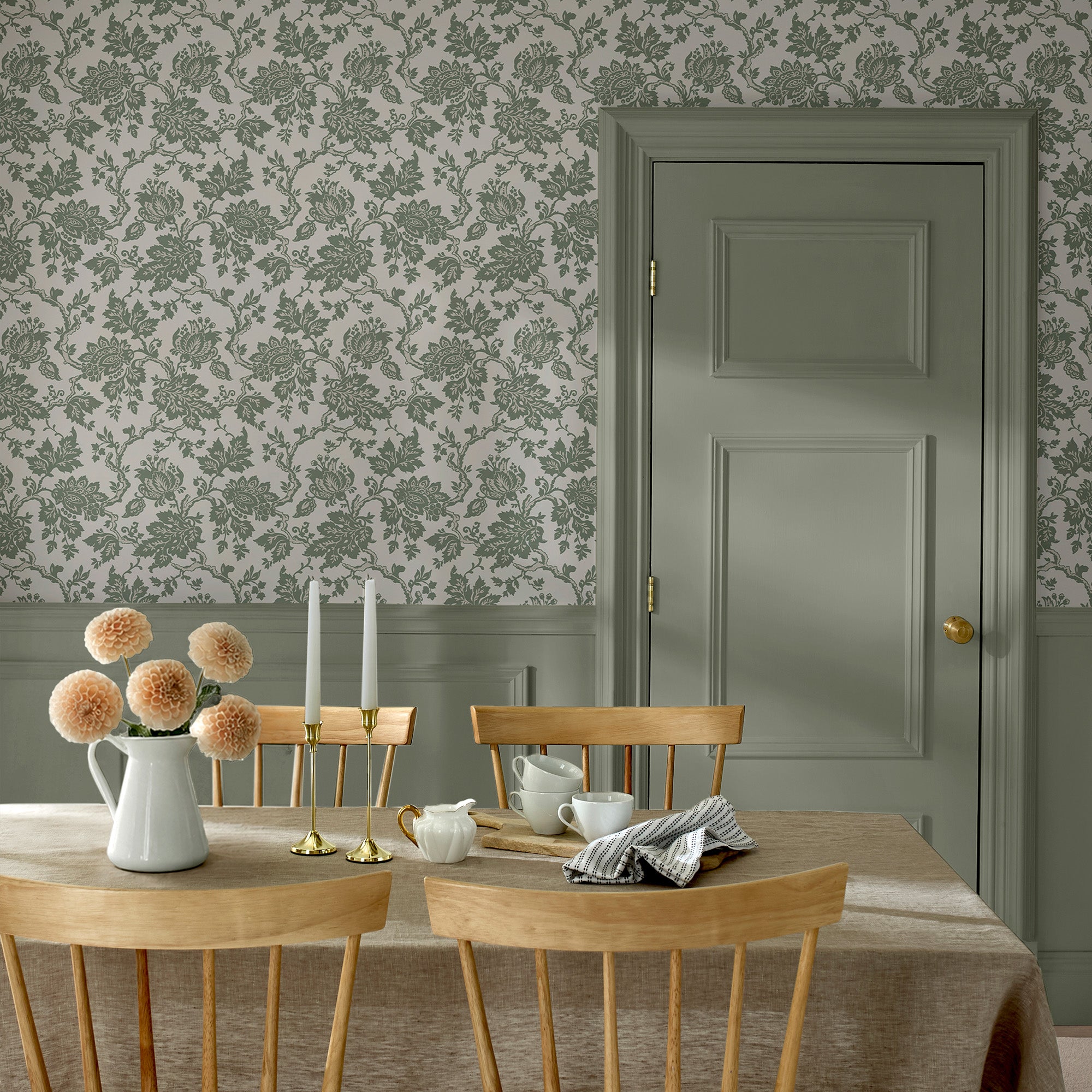 Jacobean Wallpaper in antique green color - pattern number 146802 - by Martha Stewart in the Martha Stewart AW26 collection