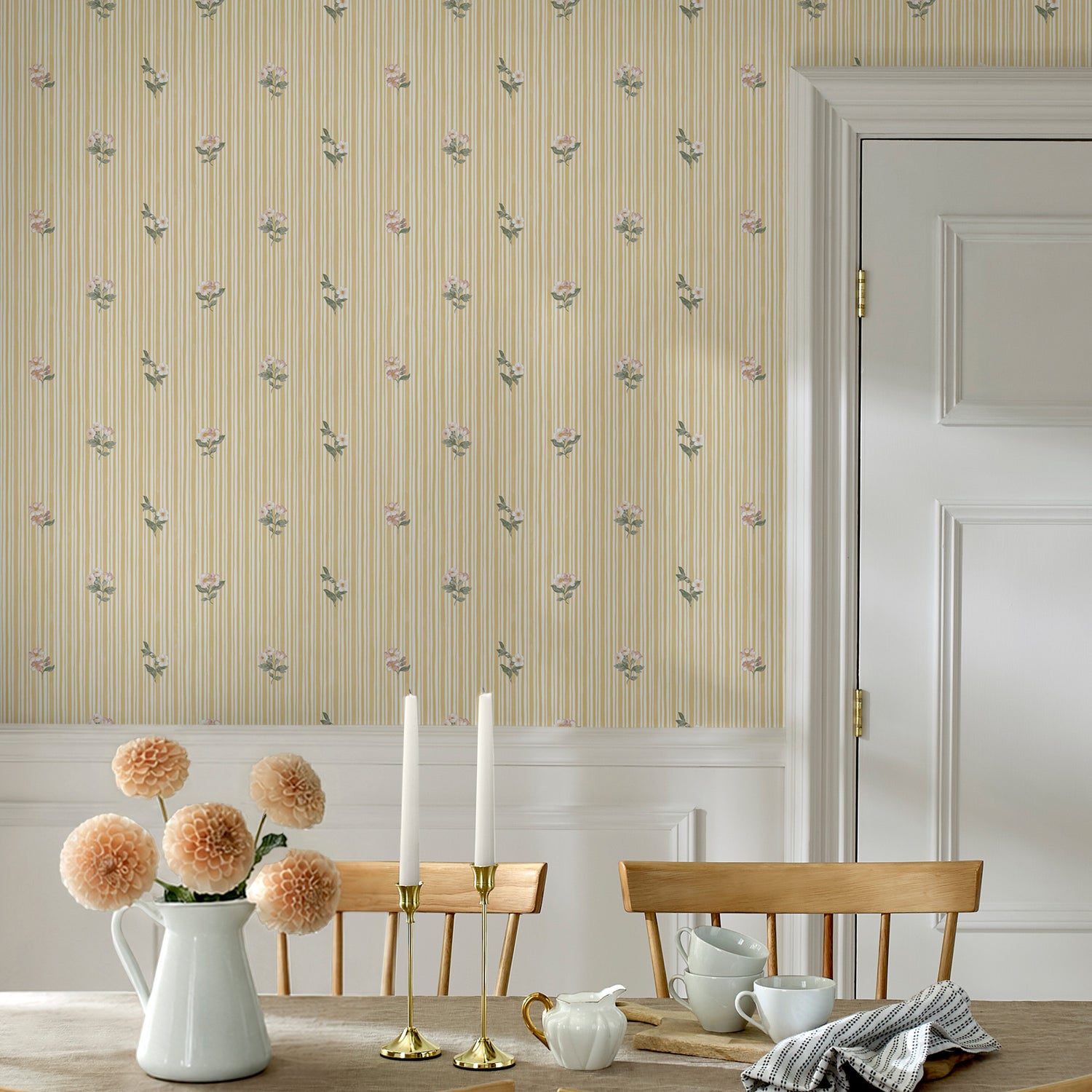 Garden Stripe Wallpaper in ochre color - pattern number 146816 - by Martha Stewart in the Martha Stewart AW26 collection