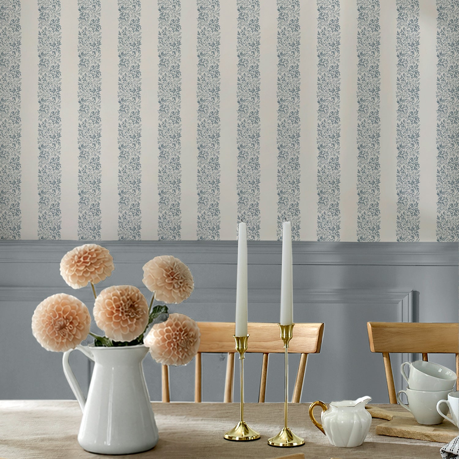 Heritage Garden Stripe Wallpaper in tarn color - pattern number 146818 - by Martha Stewart in the Martha Stewart AW26 collection