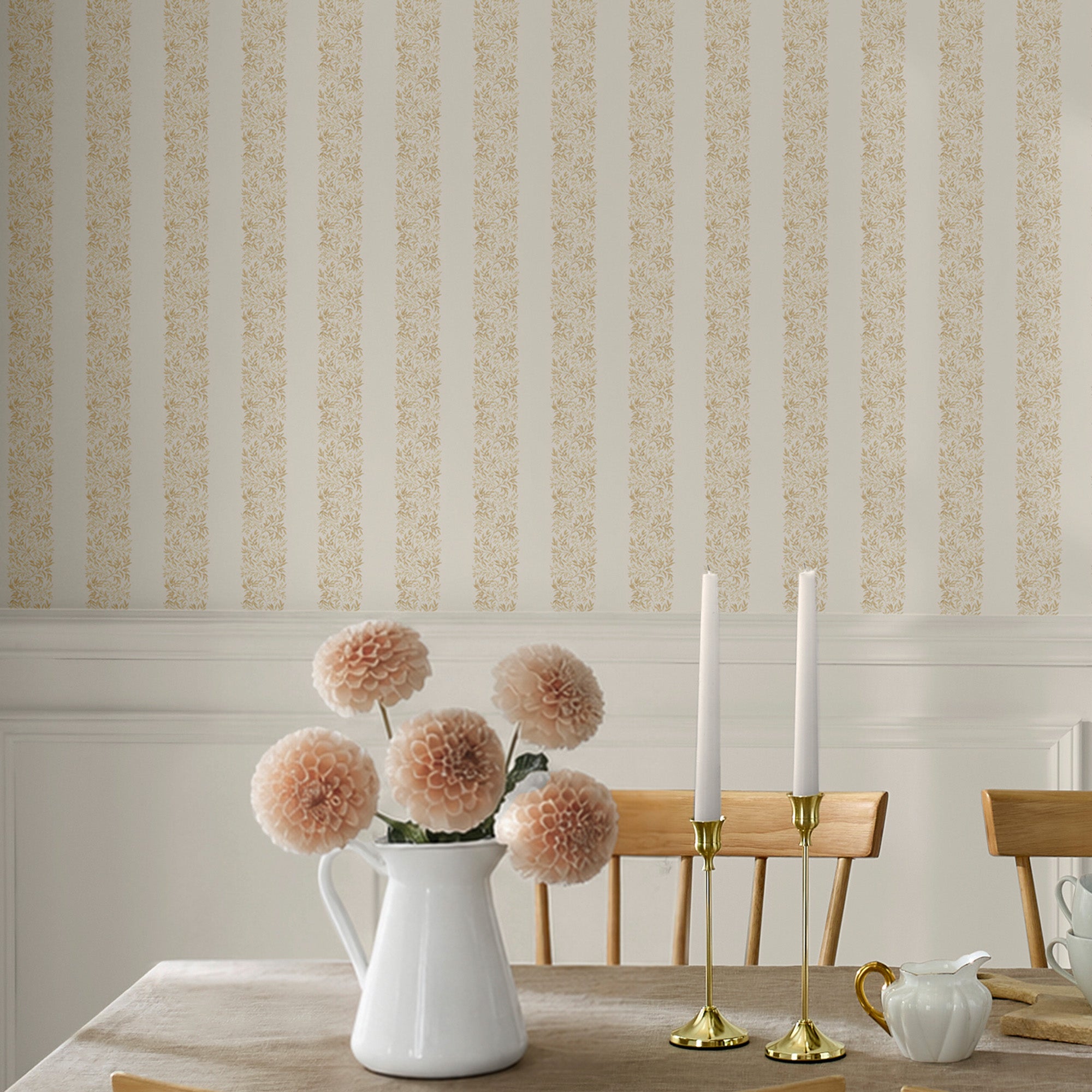 Heritage Garden Stripe Wallpaper in antique gold color - pattern number 146820 - by Martha Stewart in the Martha Stewart AW26 collection