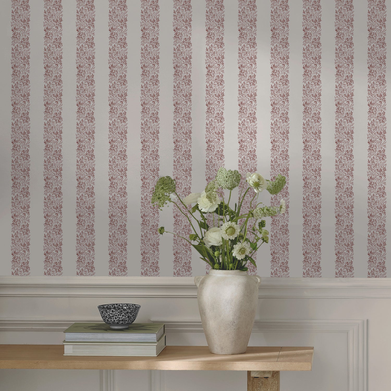 Heritage Garden Stripe Wallpaper in russet color - pattern number 146821 - by Martha Stewart in the Martha Stewart AW26 collection