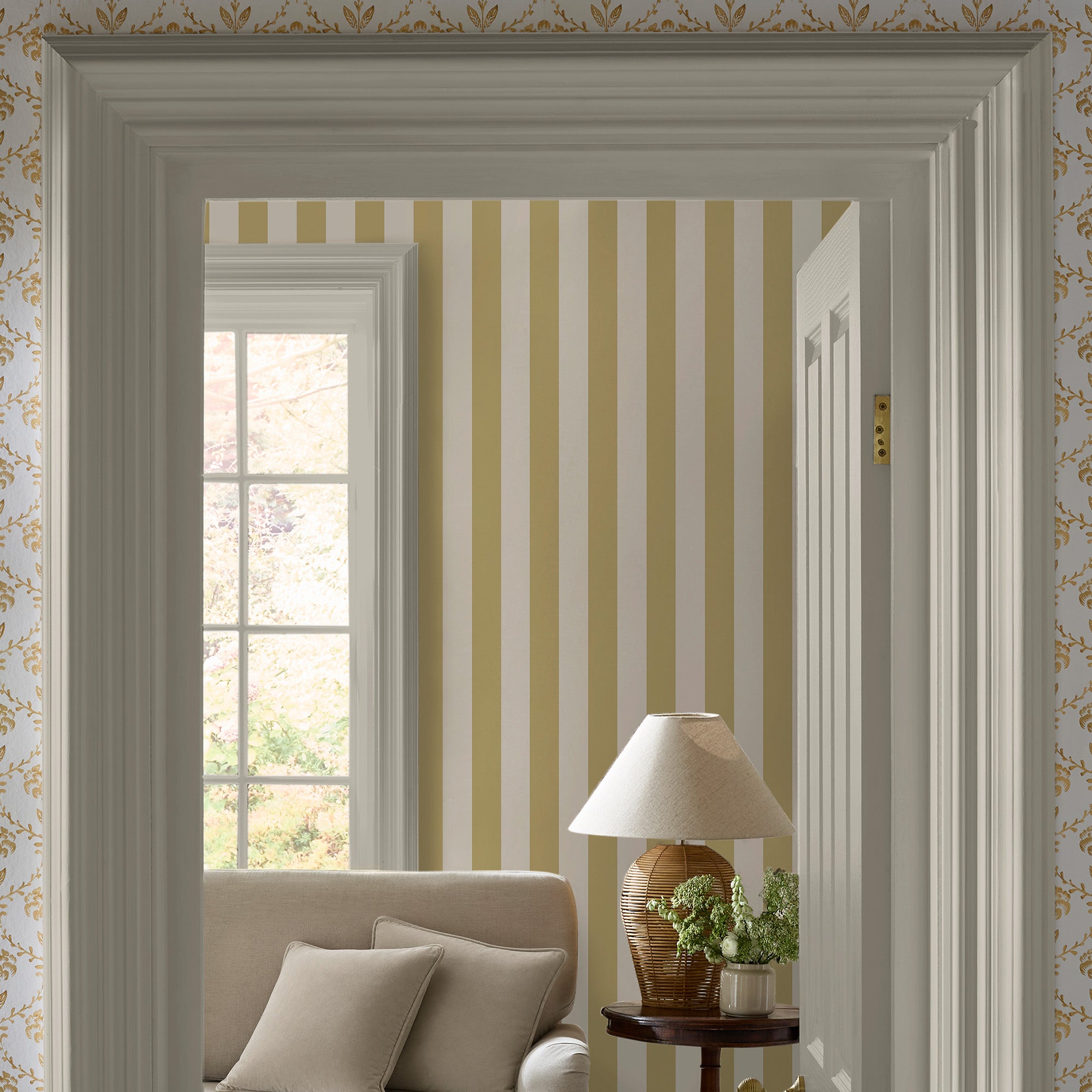 Classic Stripe Wallpaper in antique gold color - pattern number 146822 - by Martha Stewart in the Martha Stewart AW26 collection