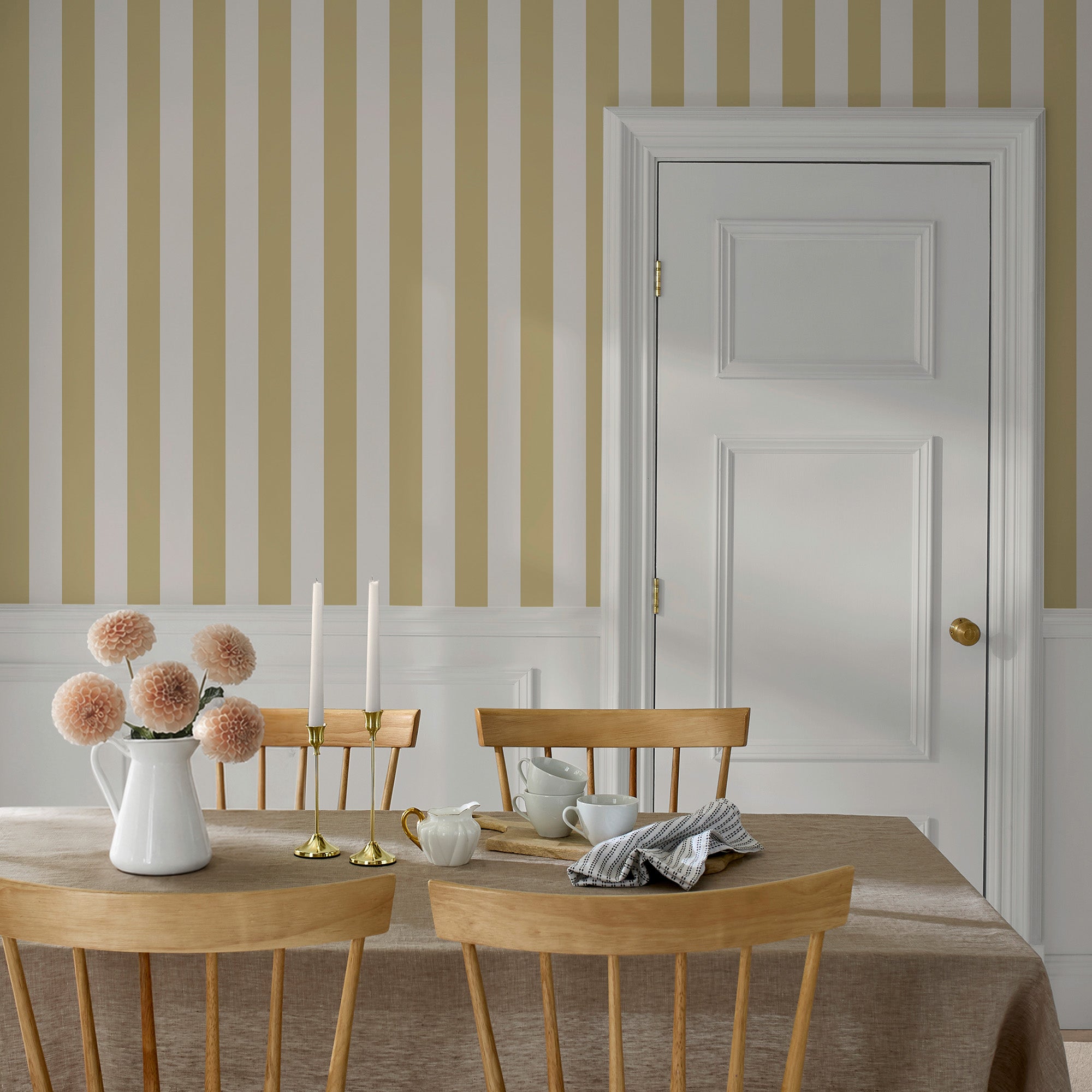 Classic Stripe Wallpaper in antique gold color - pattern number 146822 - by Martha Stewart in the Martha Stewart AW26 collection